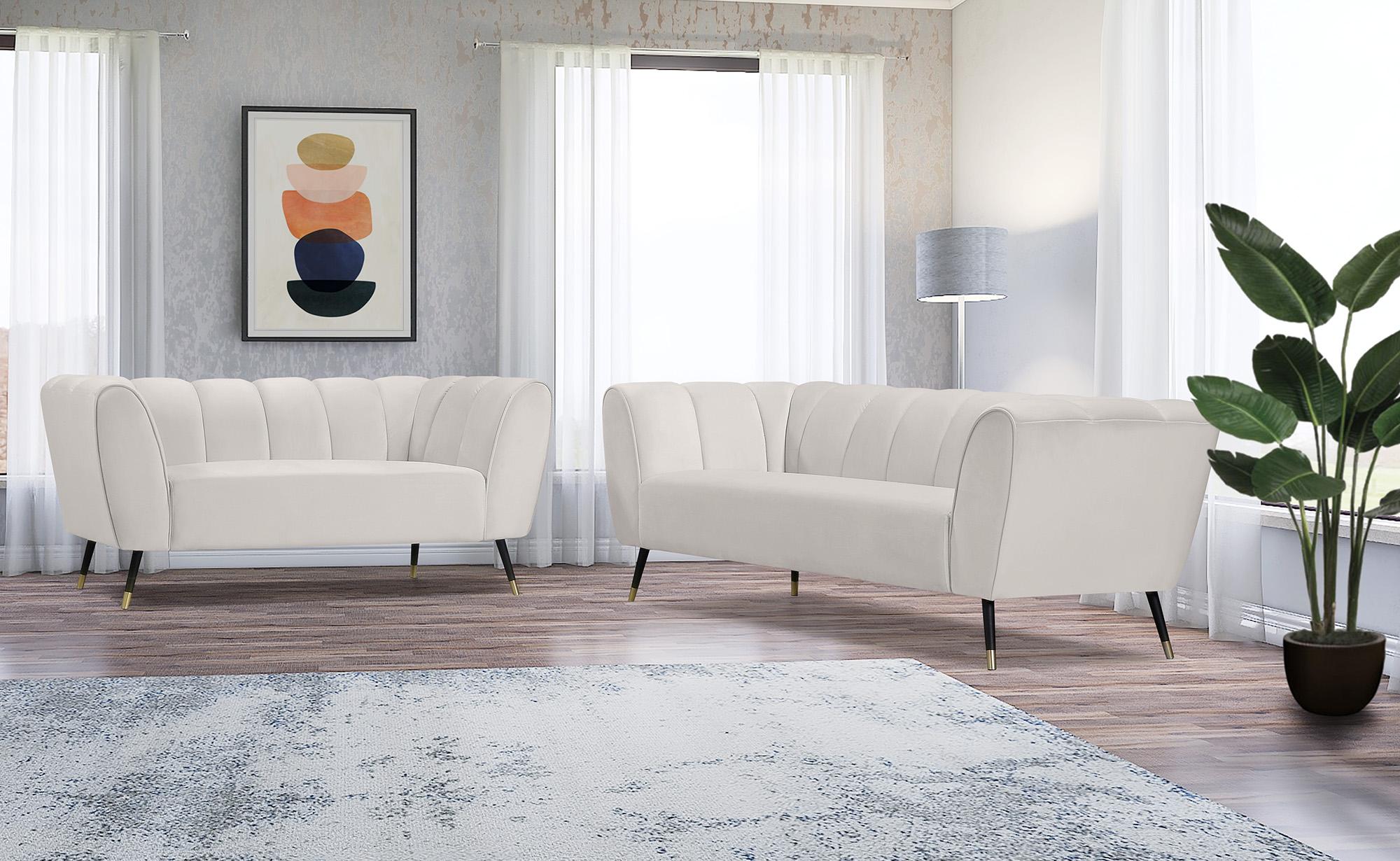 

    
Cream Velvet Channel Tufted Sofa Set 2Pcs BEAUMONT 626Cream Meridian Modern
