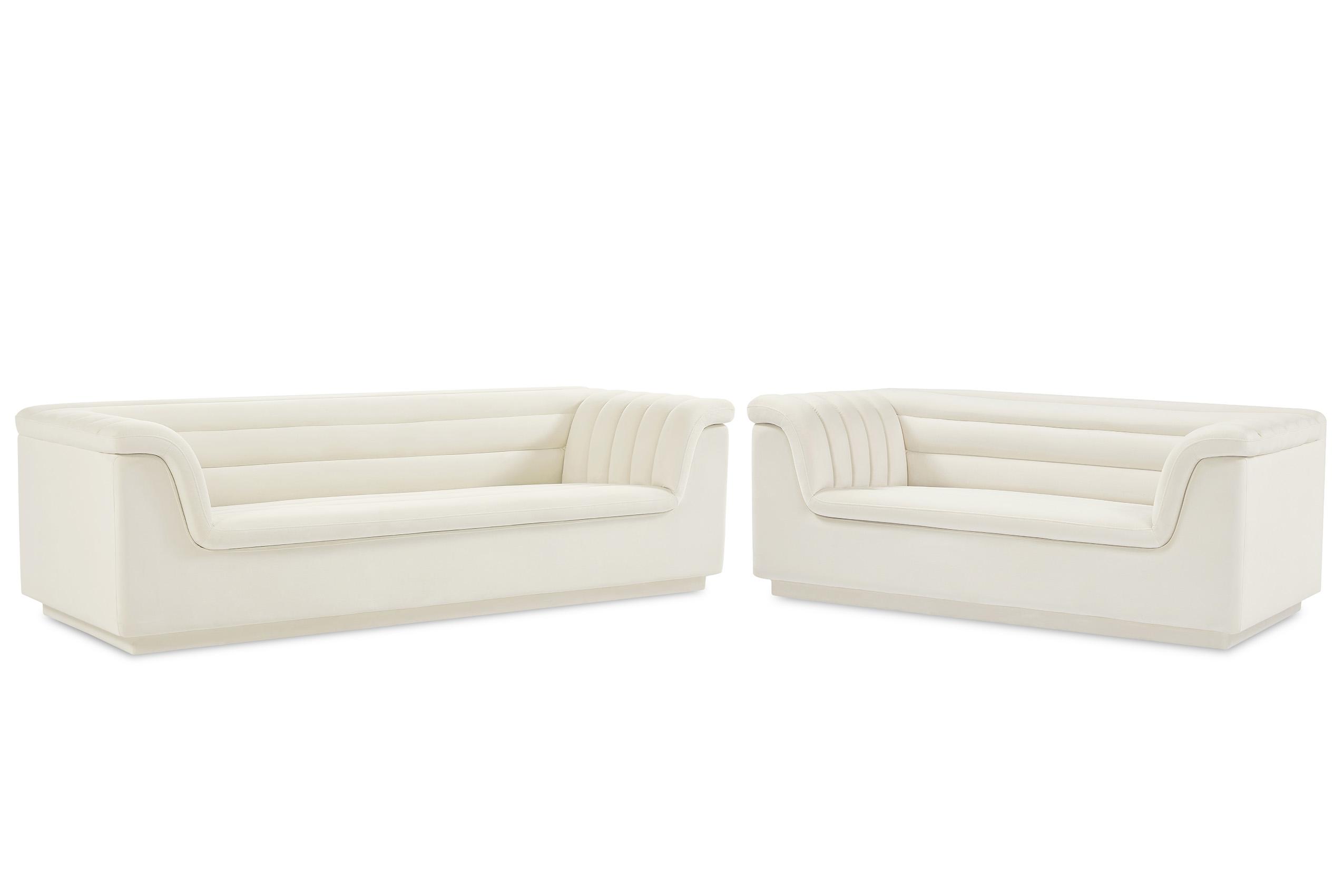 

    
Cream Velvet Channel Tufted Sofa Set 2Pcs CASCADE 192Cream-S Meridian Modern
