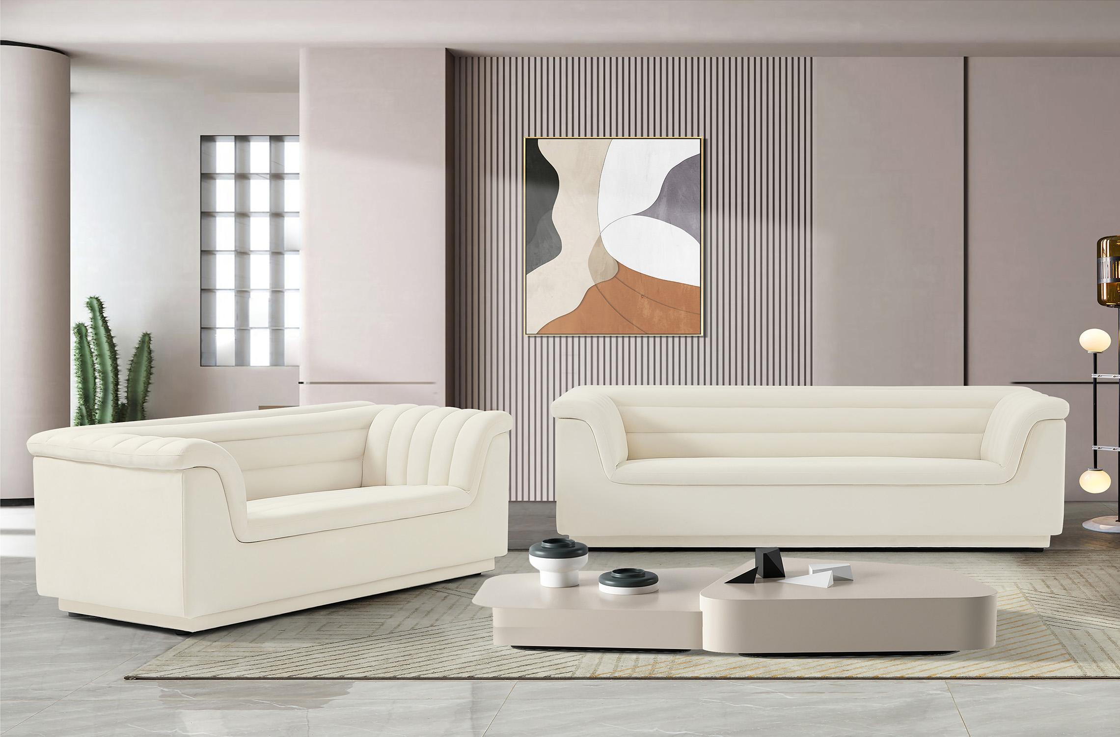 

    
Cream Velvet Channel Tufted Sofa Set 2Pcs CASCADE 192Cream-S Meridian Modern
