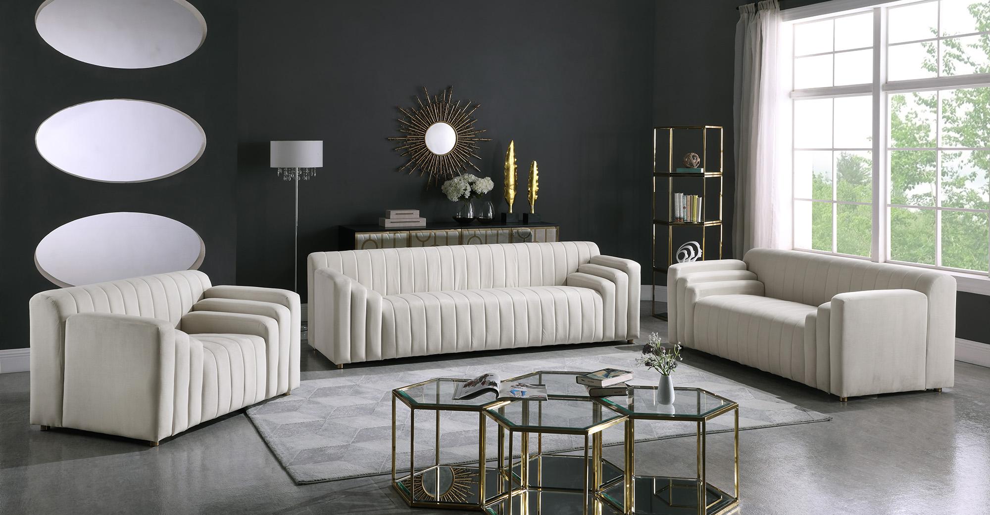

    
Cream Velvet Channel Tufted Sofa Set 2Pcs NAYA 637Cream-S Meridian Contemporary
