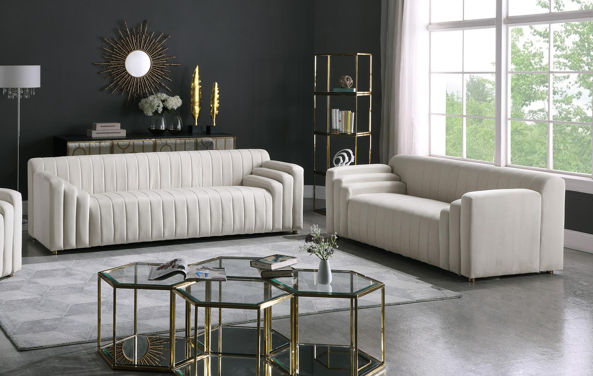 

    
Cream Velvet Channel Tufted Sofa Set 2Pcs NAYA 637Cream-S Meridian Contemporary
