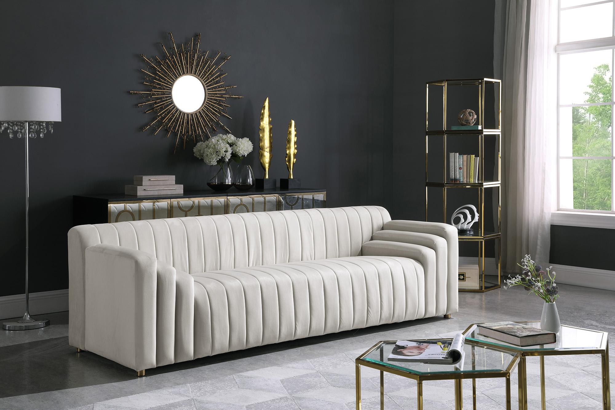 

    
 Order  Cream Velvet Channel Tufted Sofa Set 2Pcs NAYA 637Cream-S Meridian Contemporary
