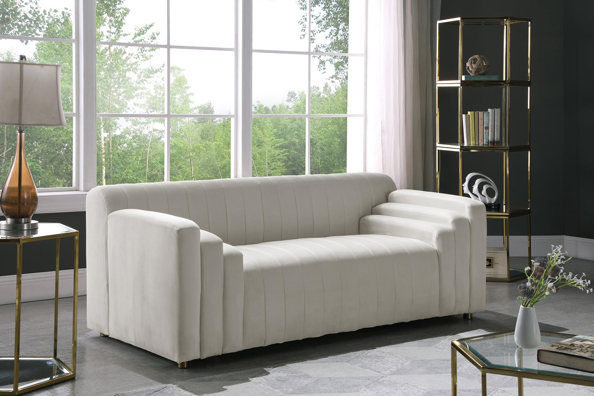 

    
 Shop  Cream Velvet Channel Tufted Sofa Set 2Pcs NAYA 637Cream-S Meridian Contemporary
