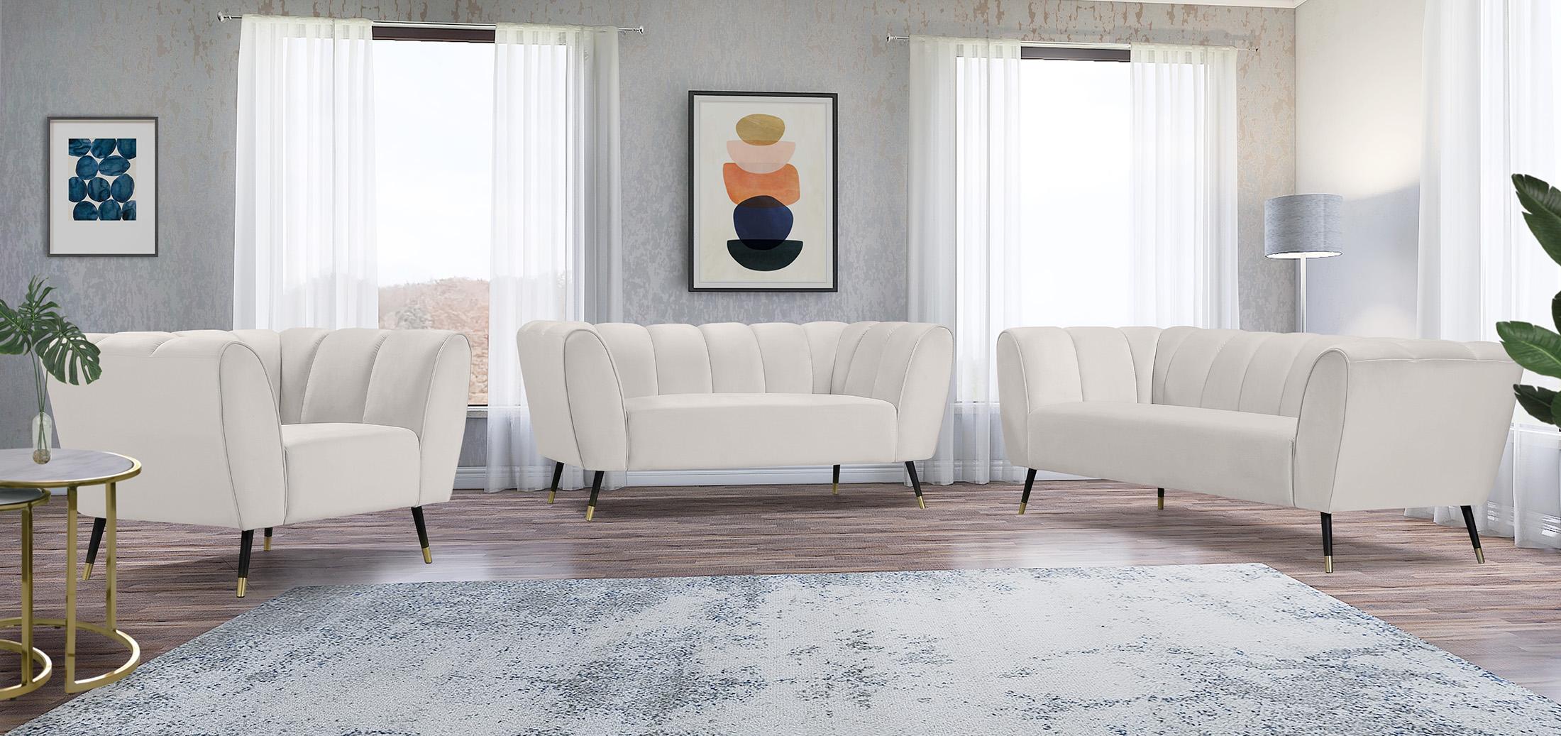 

    
Cream Velvet Channel Tufted Sofa Set 3Pcs BEAUMONT 626Cream Meridian Modern

