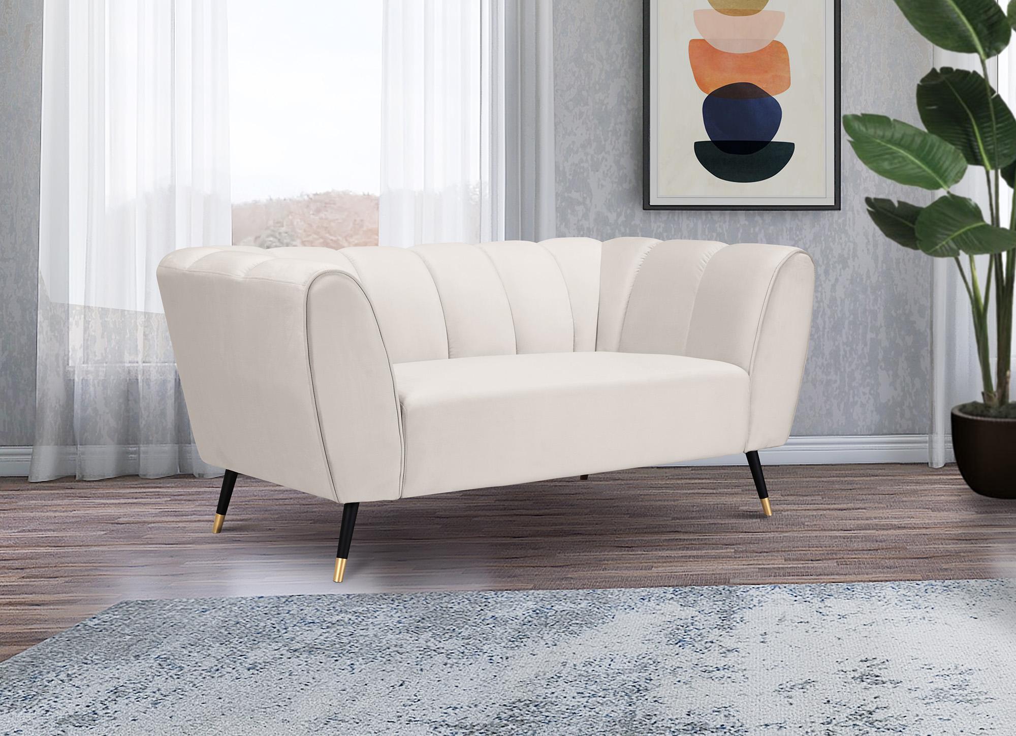 

    
 Shop  Cream Velvet Channel Tufted Sofa Set 3Pcs BEAUMONT 626Cream Meridian Modern
