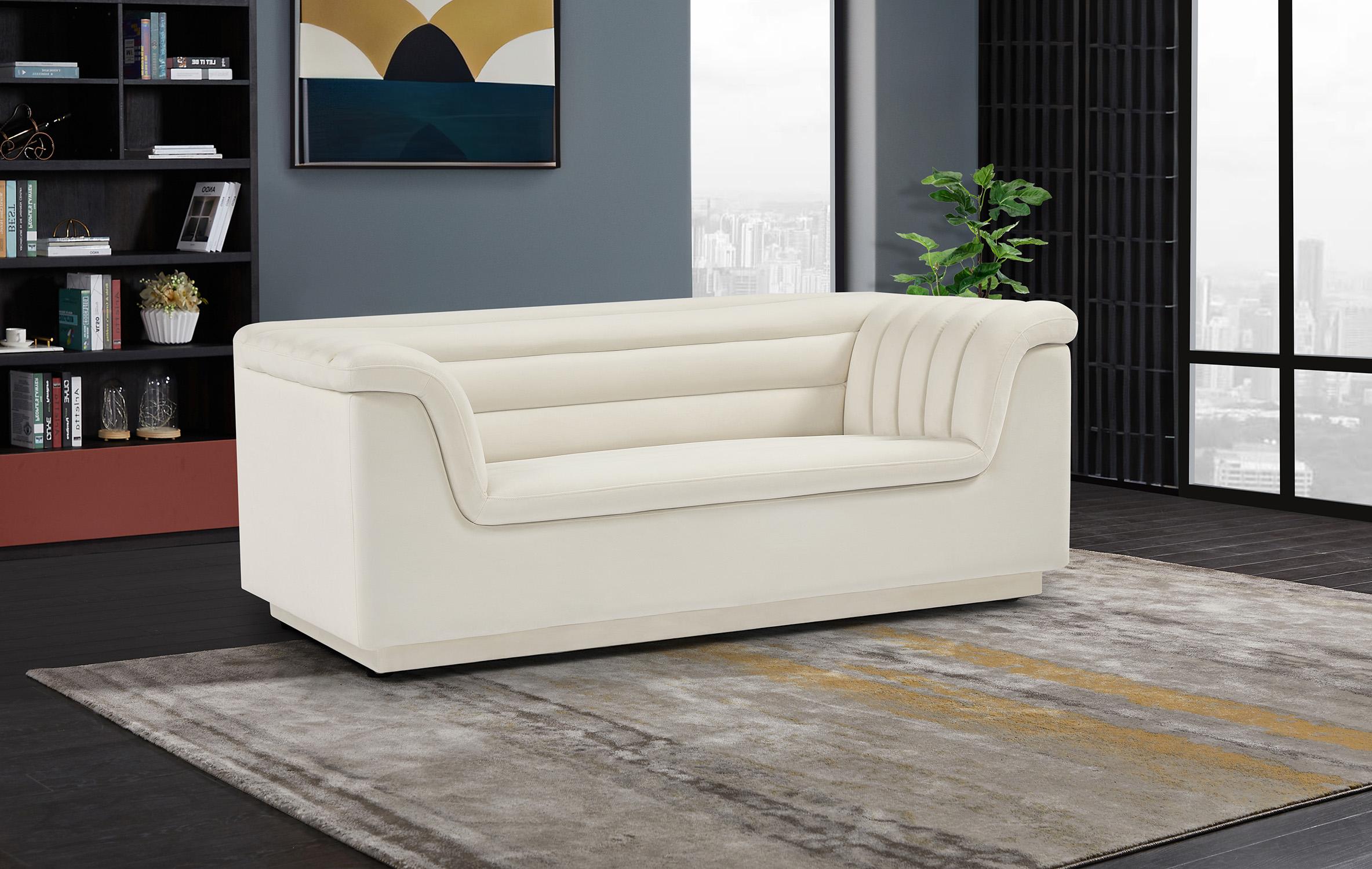 

    
192Cream-S-Set-3 Cream Velvet Channel Tufted Sofa Set 3Pcs CASCADE 192Cream-S Meridian Modern
