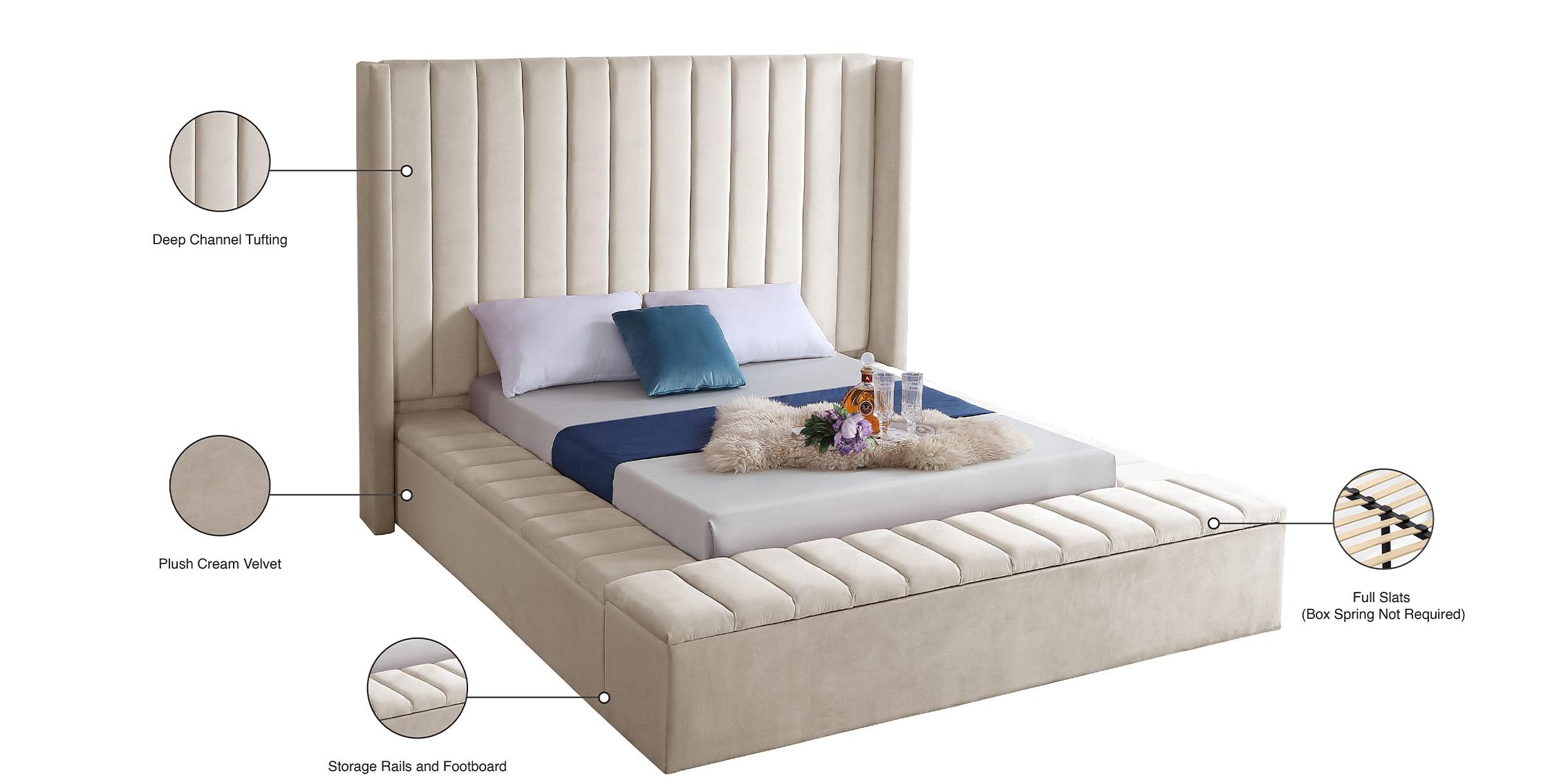 

    
 Order  Cream Velvet Channel Tufted Storage Full Bed KIKI Meridian Contemporary Modern
