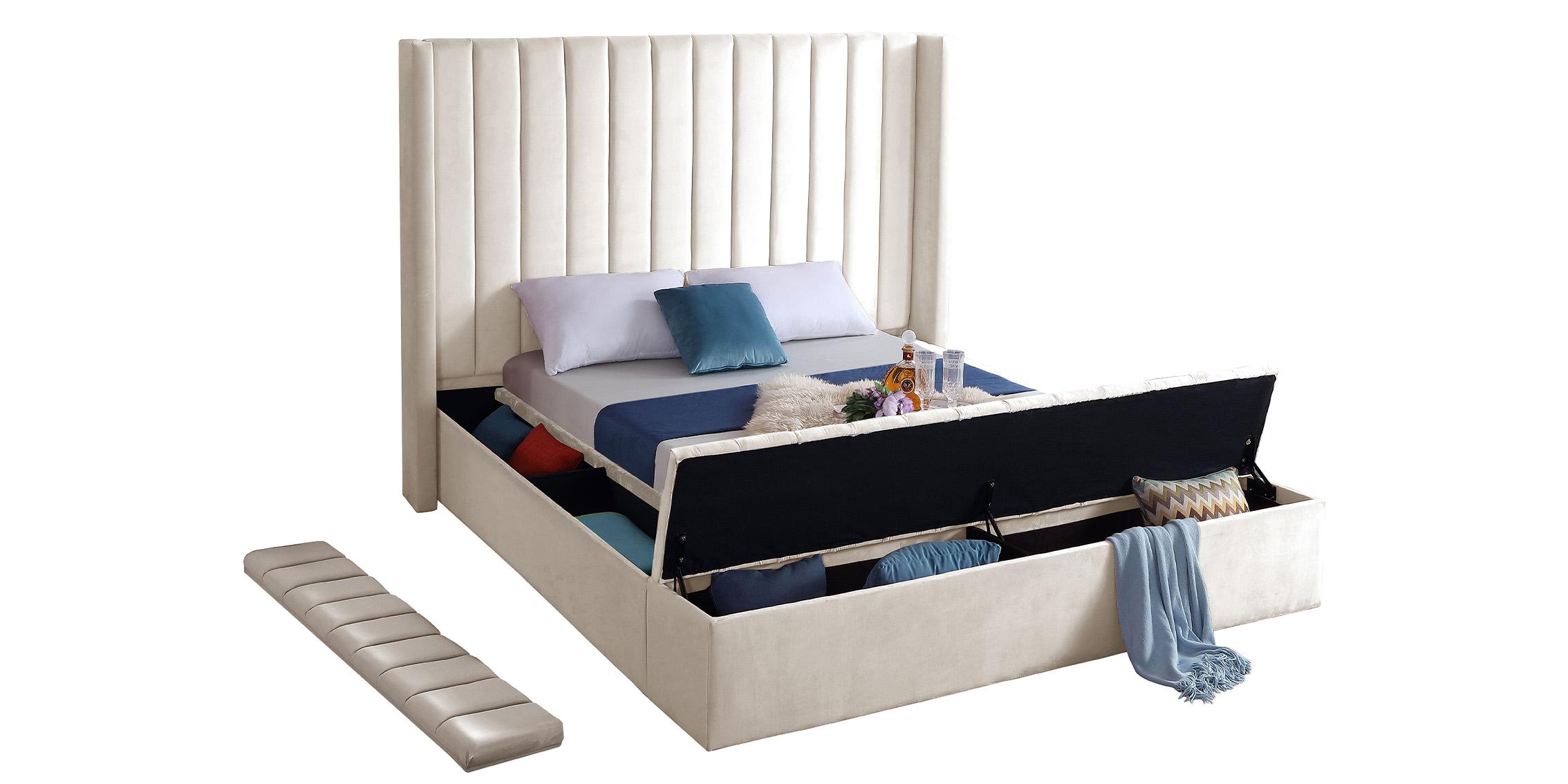 

    
KikiCream-Q Cream Velvet Channel Tufted Storage Queen Bed KIKI Meridian Contemporary Modern
