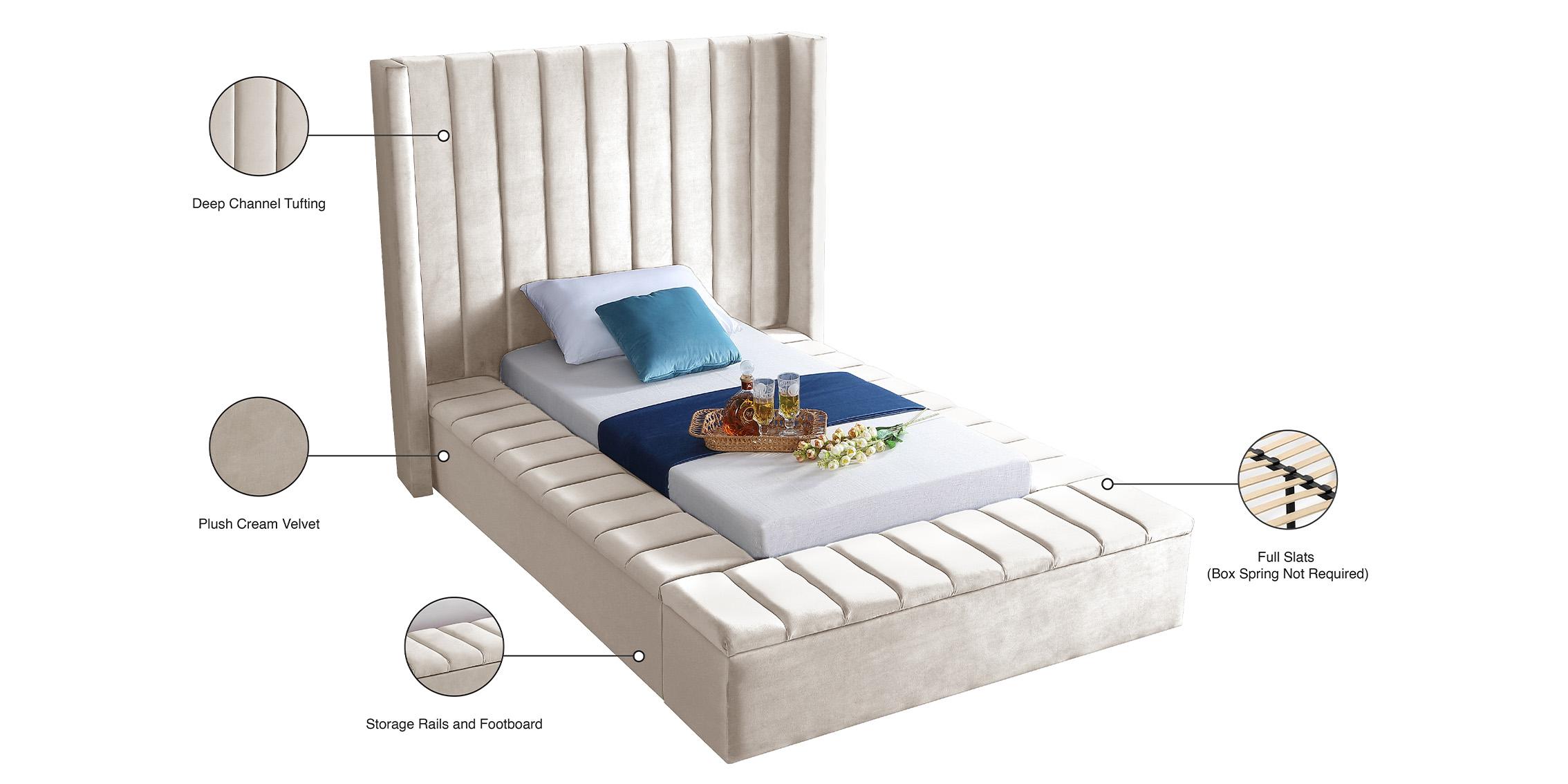 

    
 Order  Cream Velvet Channel Tufted Storage Twin Bed KIKI Meridian Contemporary Modern
