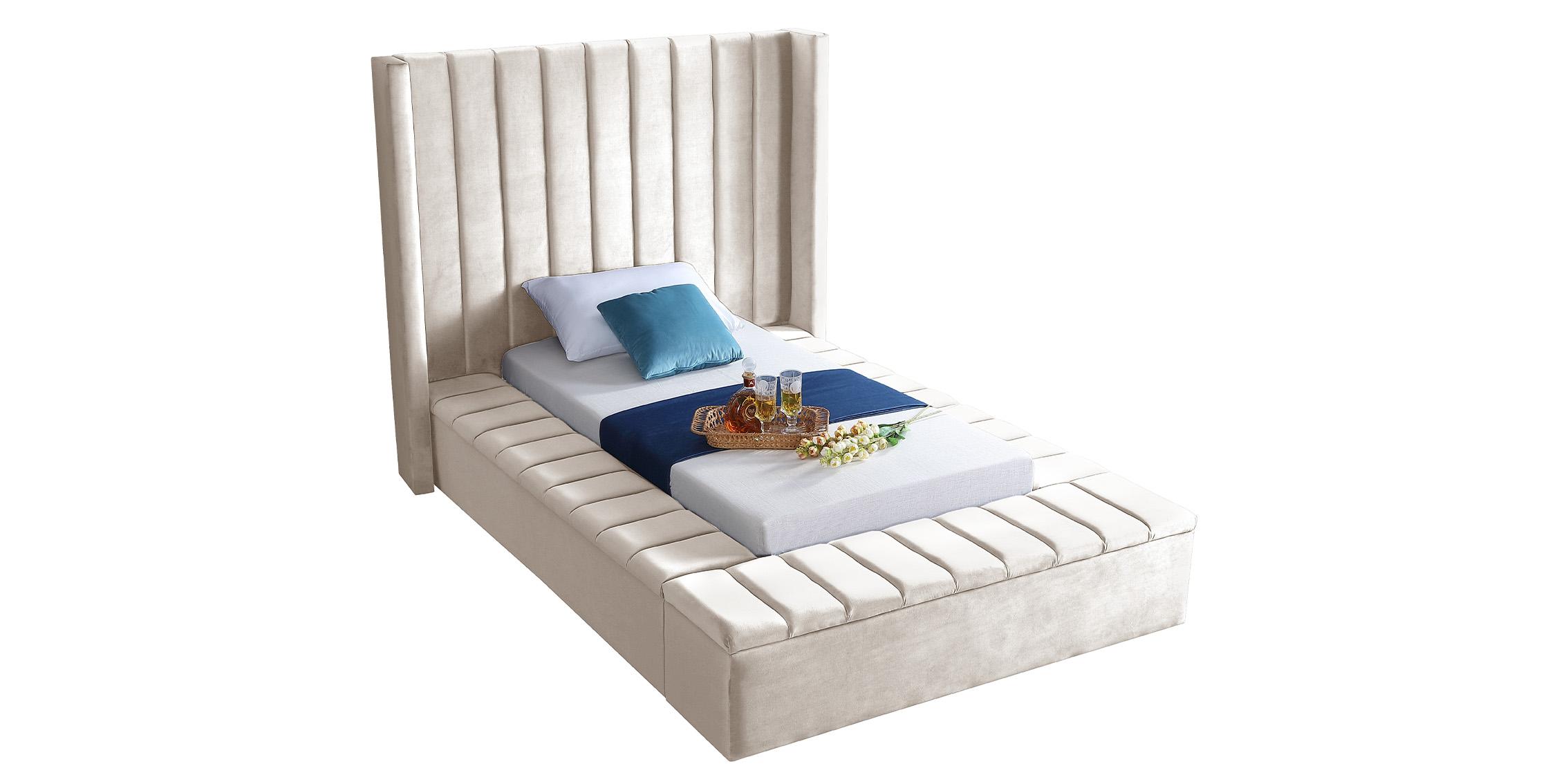 

    
Cream Velvet Channel Tufted Storage Twin Bed KIKI Meridian Contemporary Modern
