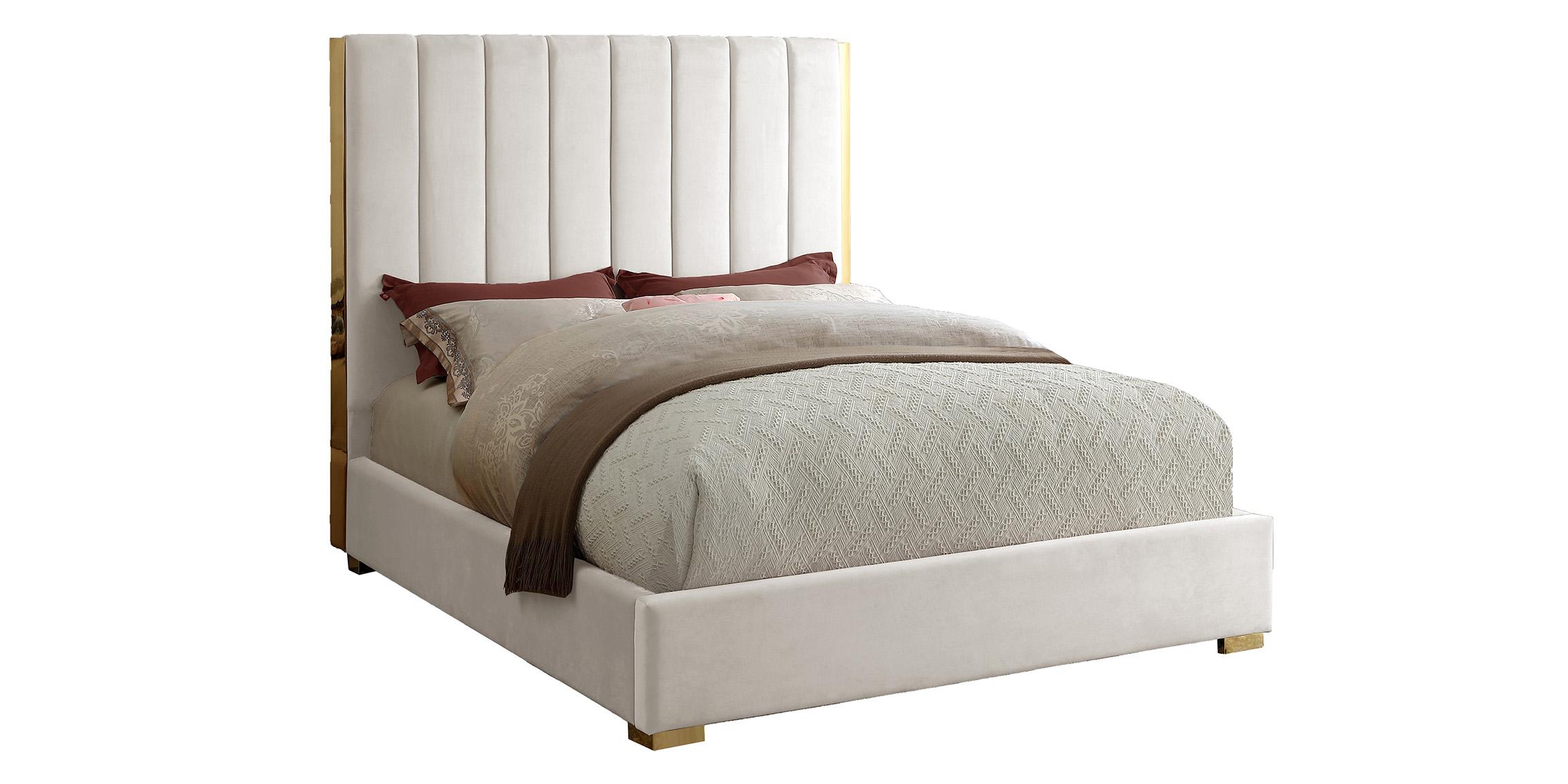 Contemporary Platform Bed BECCA Cream-F BeccaCream-F in Cream Velvet