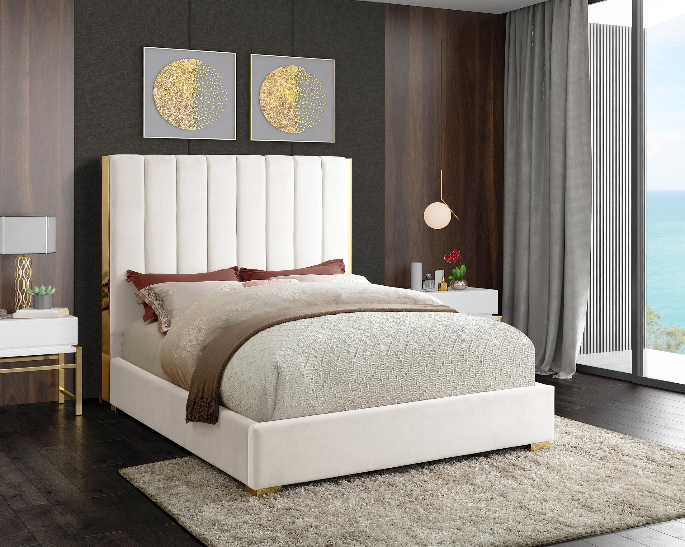 

    
Cream Velvet Channel Tufting Full Bed BECCA Meridian Modern Contemporary
