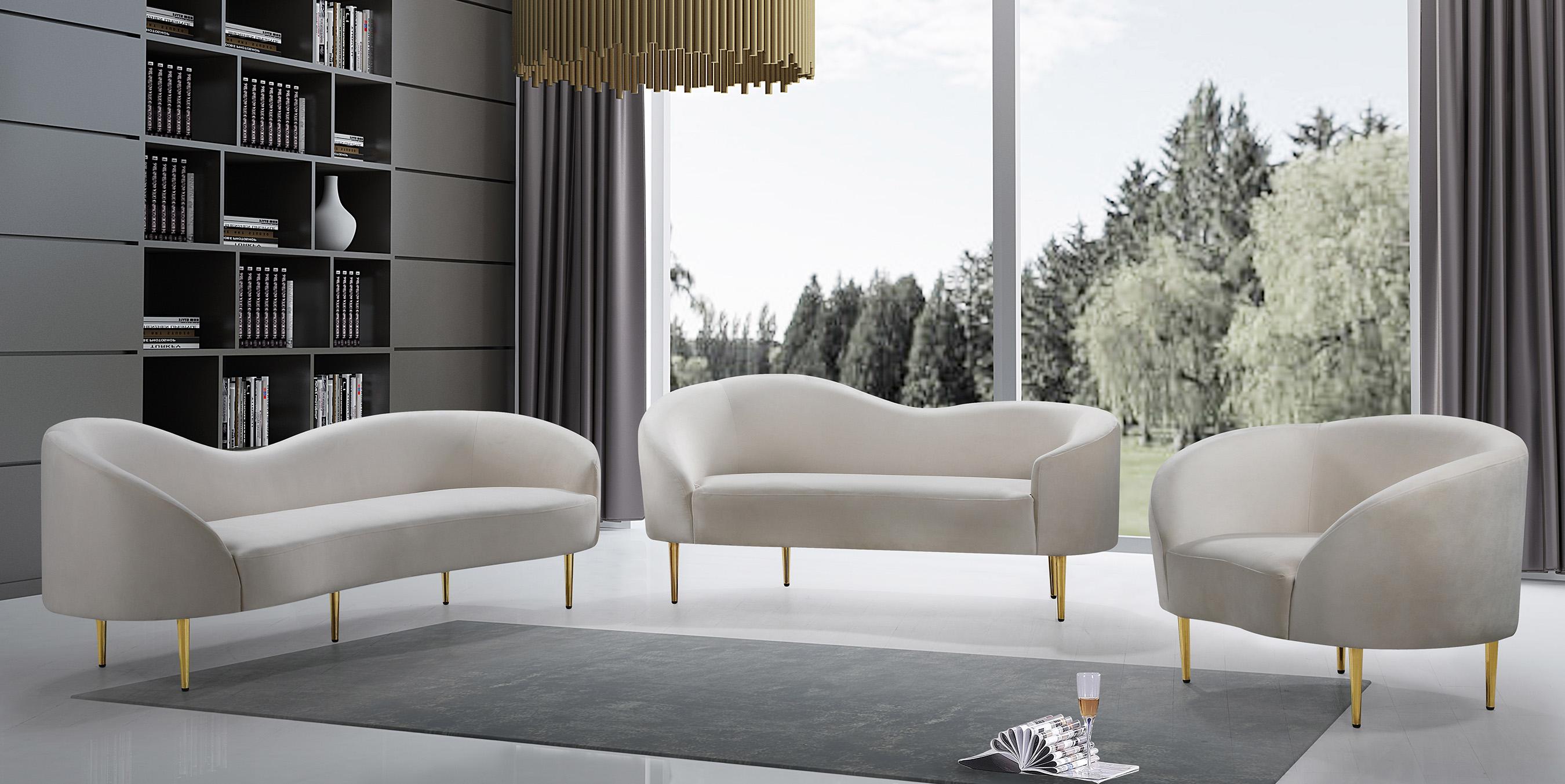 

    
Glam Cream Velvet Sofa Set 3Pcs RITZ 659Cream Meridian Contemporary Modern
