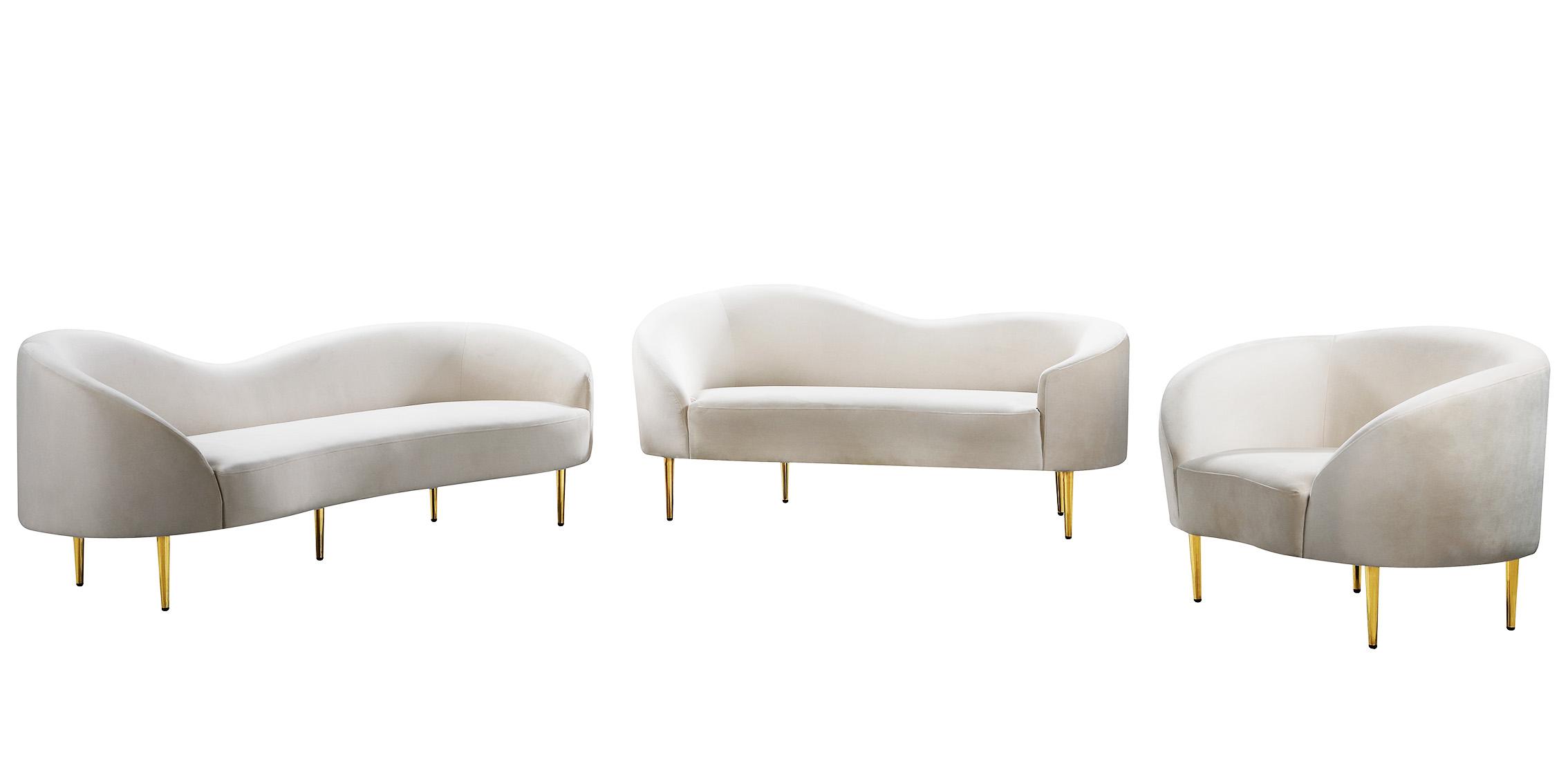 

    
 Shop  Glam Cream Velvet Sofa Set 2Pcs RITZ 659Cream Meridian Contemporary Modern
