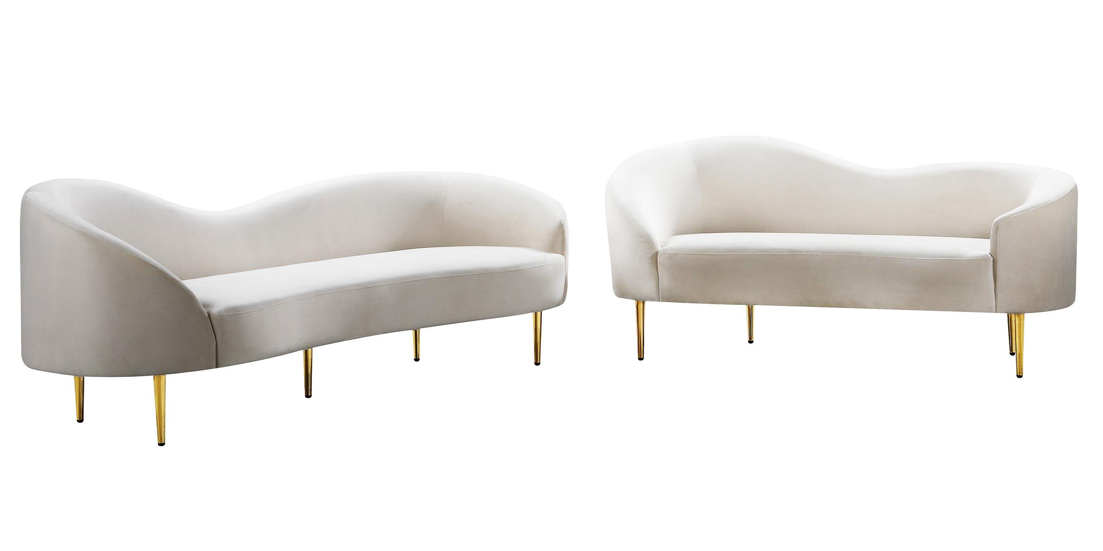 

    
Glam Cream Velvet Sofa Set 2Pcs RITZ 659Cream Meridian Contemporary Modern
