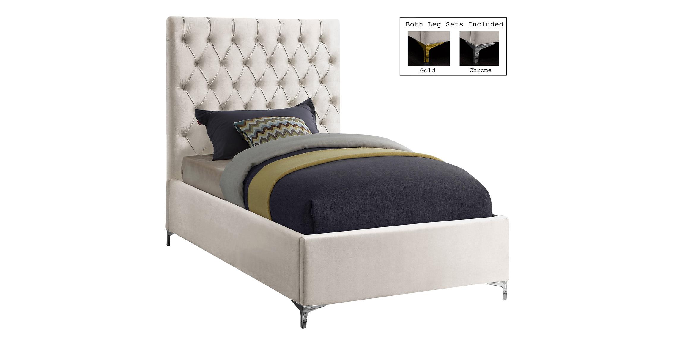 Contemporary, Modern Platform Bed CRUZ Cream-T CruzCream-T in Cream Velvet