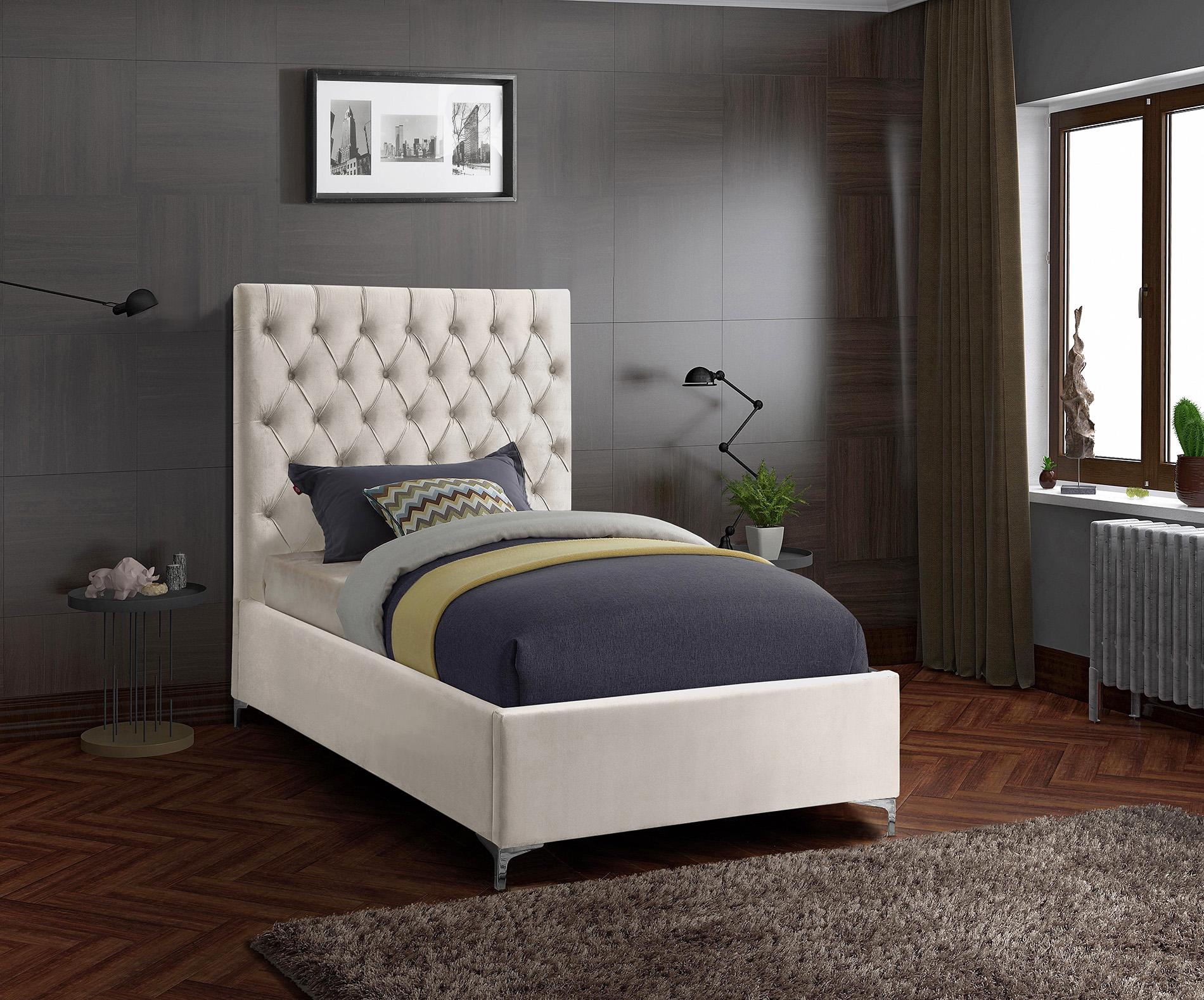 

    
Cream Velvet Deep Button Tufting Twin Bed CRUZ Meridian Contemporary Modern

