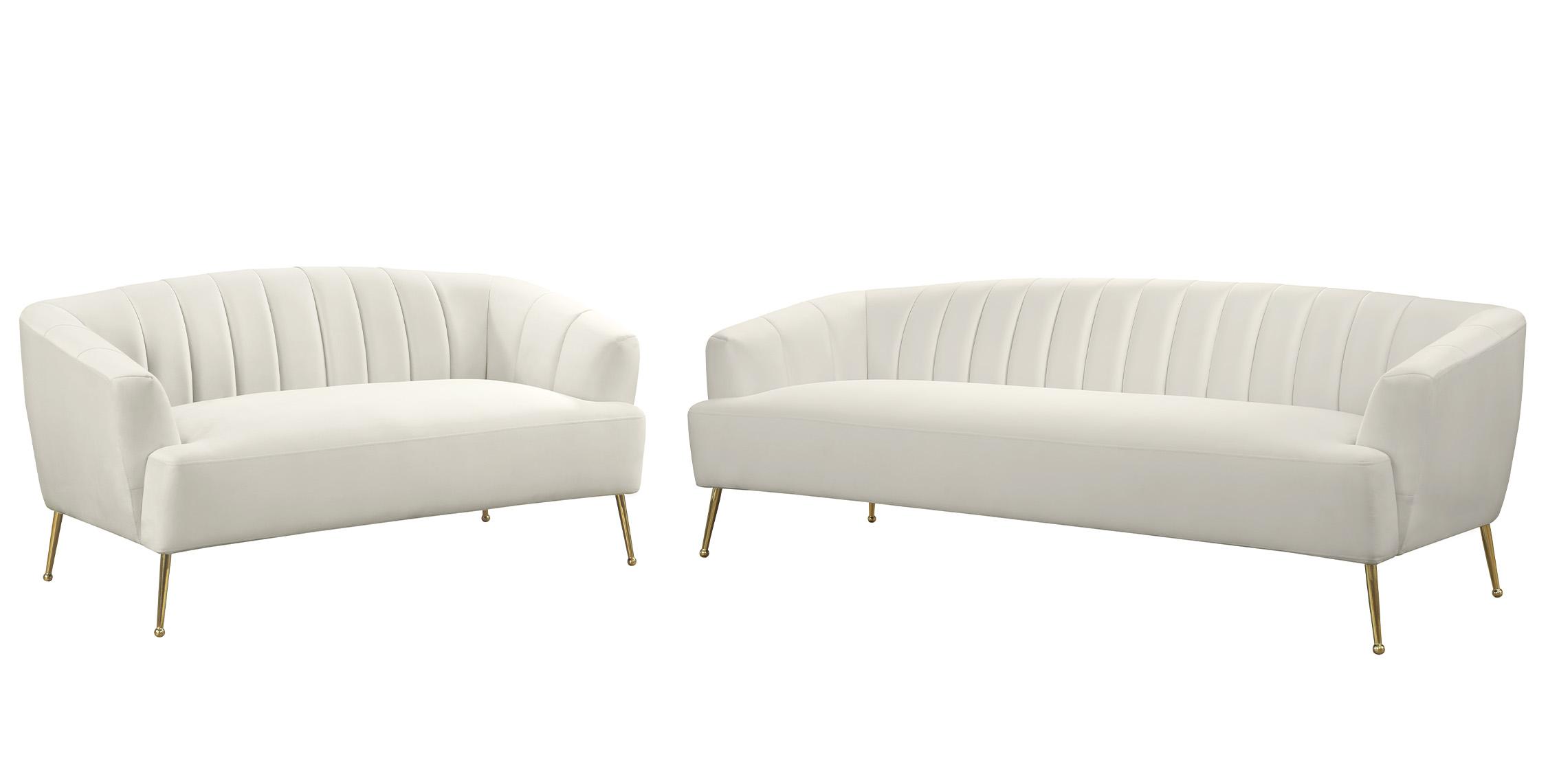 Contemporary, Modern Sofa Set TORI 657Cream 657Cream-S-Set-2 in Cream, Gold Velvet