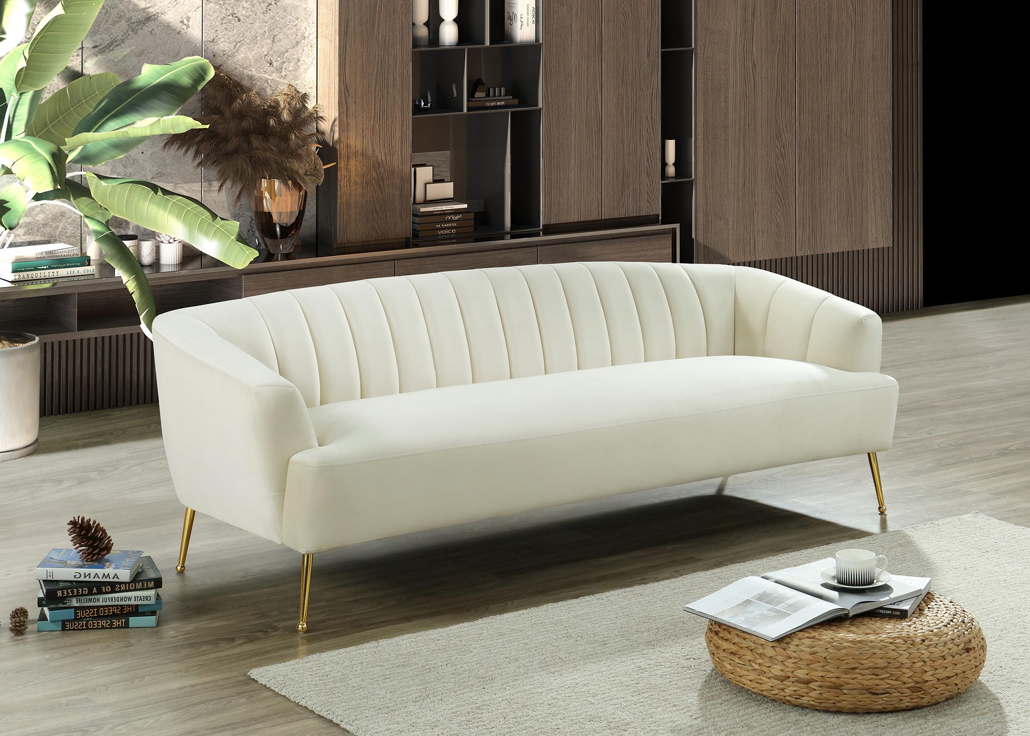 

    
Cream Velvet Channel Tufted Sofa TORI 657Cream-S Meridian Modern Contemporary
