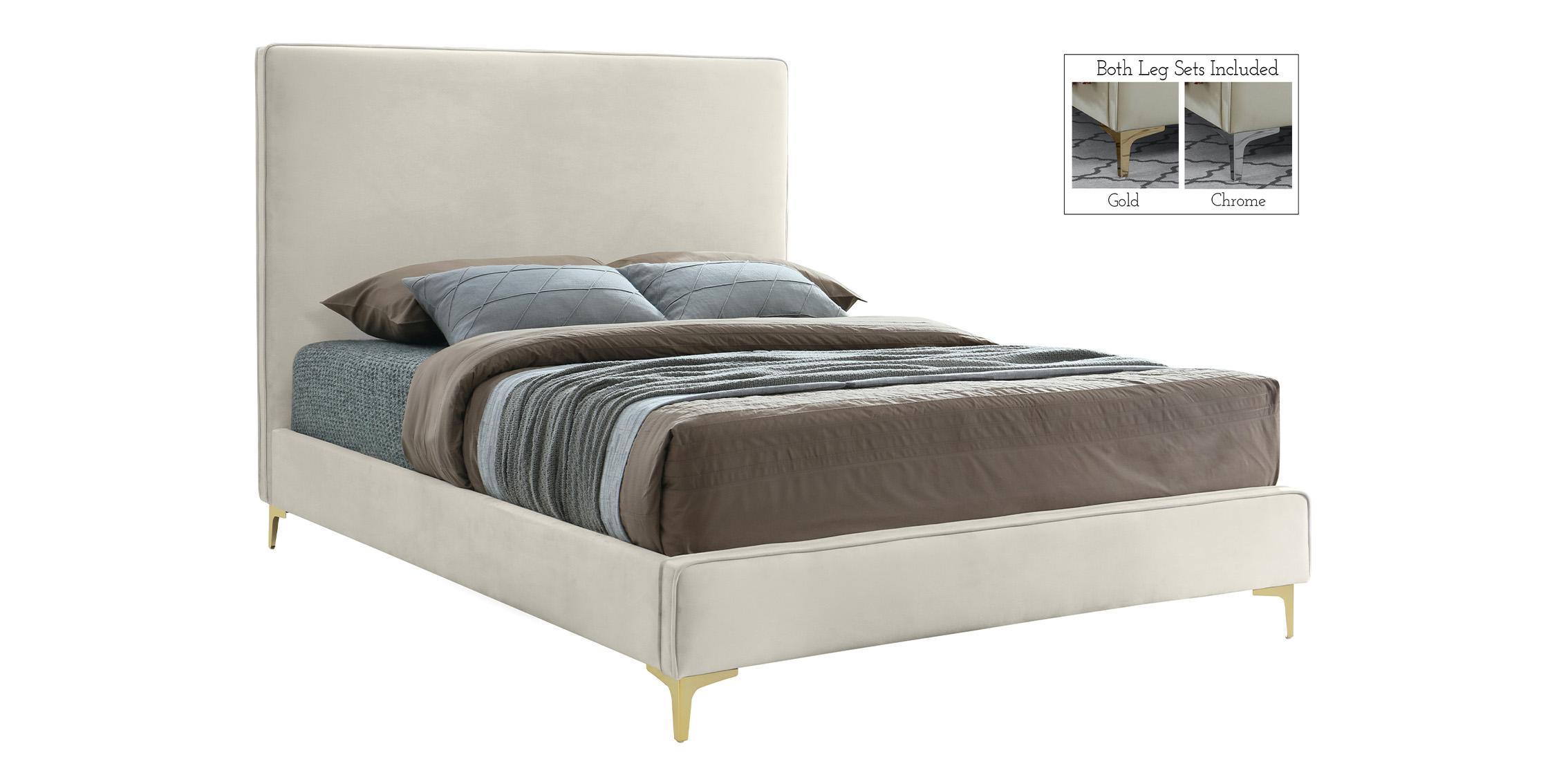 

    
Cream Velvet Gold & Chrome Legs Platform Full Bed GeriCream-F Meridian Modern
