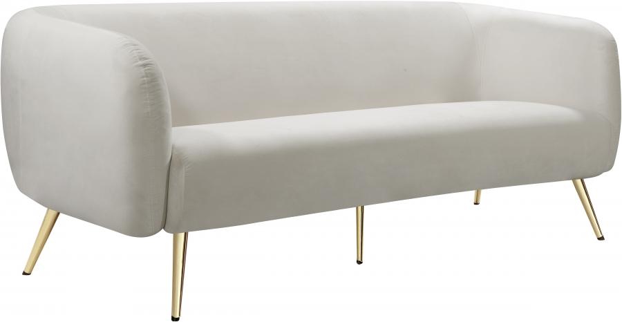 

    
Cream Velvet Gold Metal Legs Sofa Loveseat & Chair Meridian Furniture Harlow
