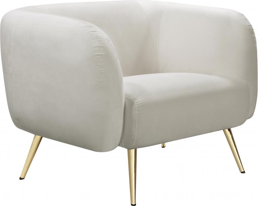 

    
685Cream-Set-3 Cream Velvet Gold Metal Legs Sofa Loveseat & Chair Meridian Furniture Harlow
