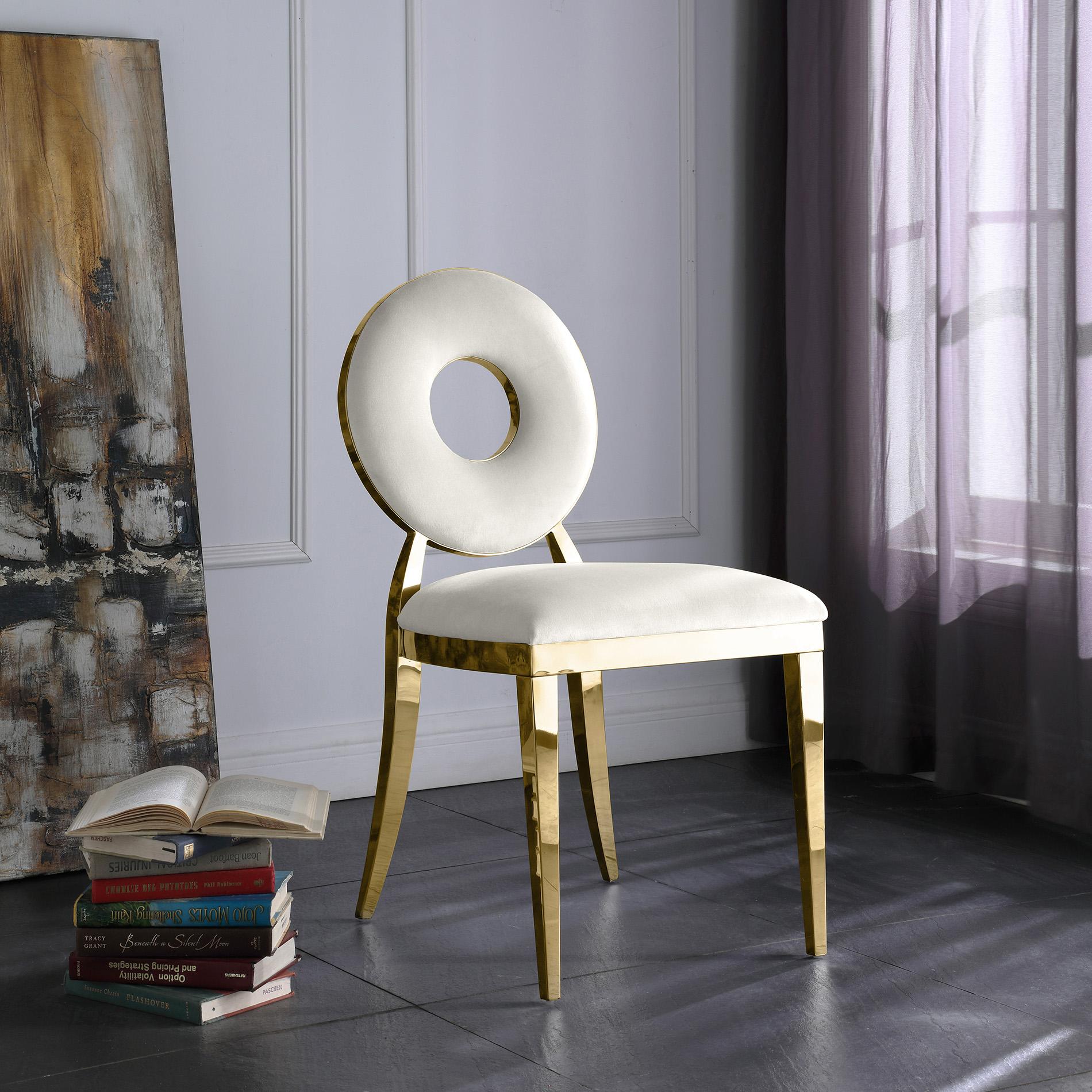 

    
Cream Velvet & Gold Steel Chair Set 2Pcs CAROUSEL 858Cream-C Meridian Modern
