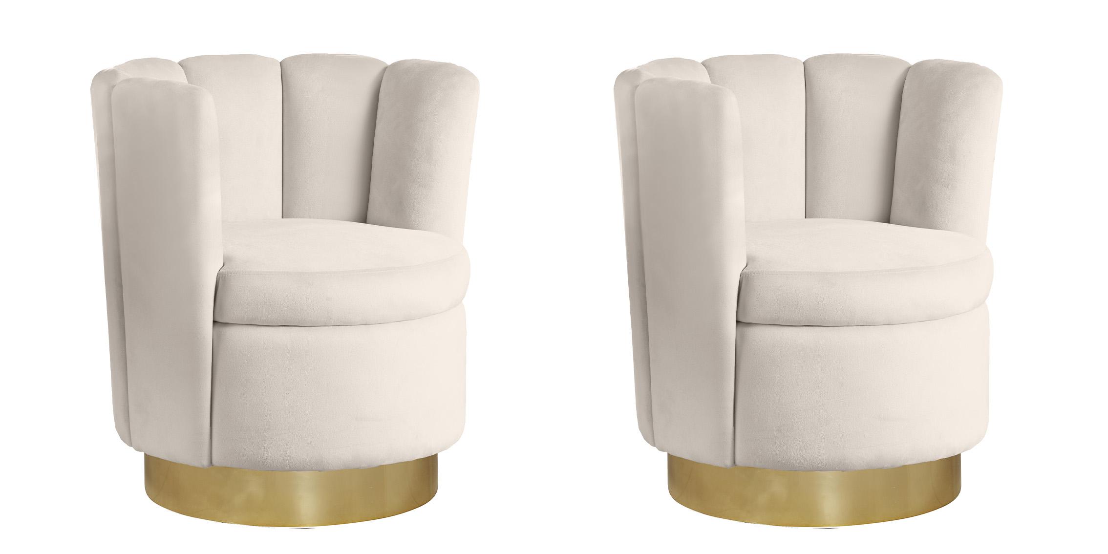 

    
Cream Velvet & Gold Swivel Base Chair Set 2 LILY 578Cream Meridian Contemporary
