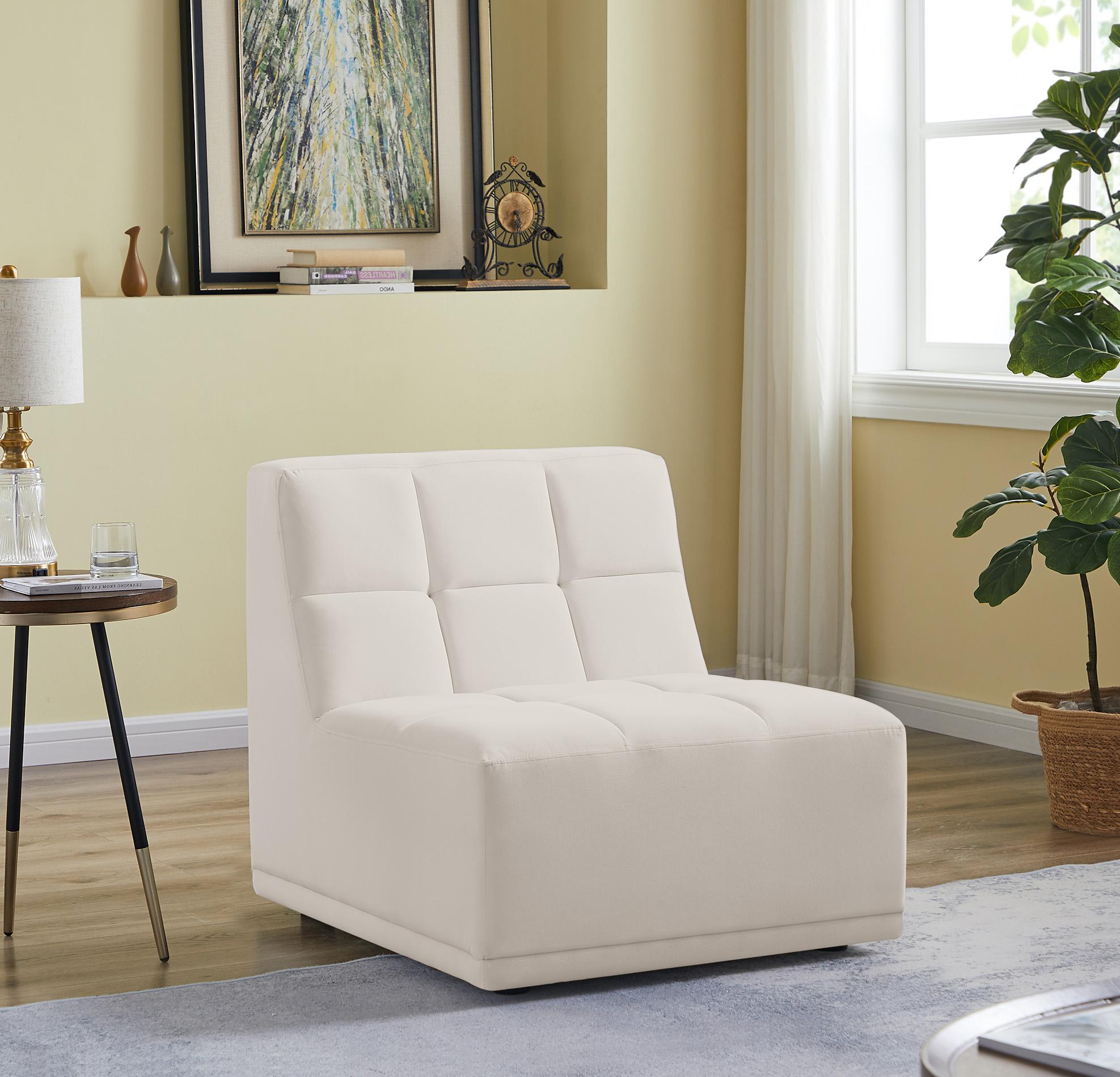 

    
Cream Velvet Modular Armless Chair 650Cream-Armless Meridian Modern Contemporary
