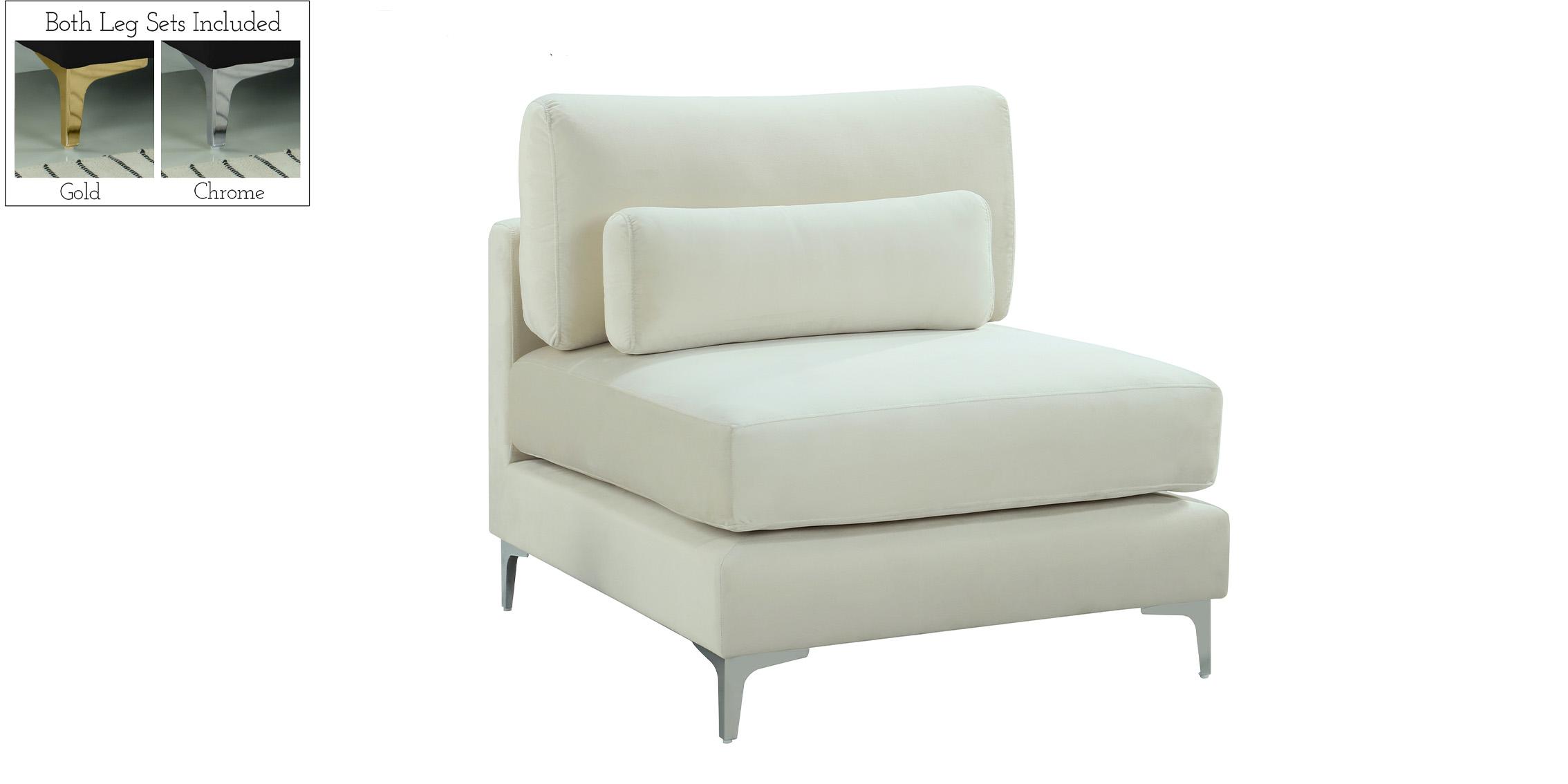 

    
Cream Velvet Modular Armless Chair JULIA 605Cream-Armless Meridian Contemporary
