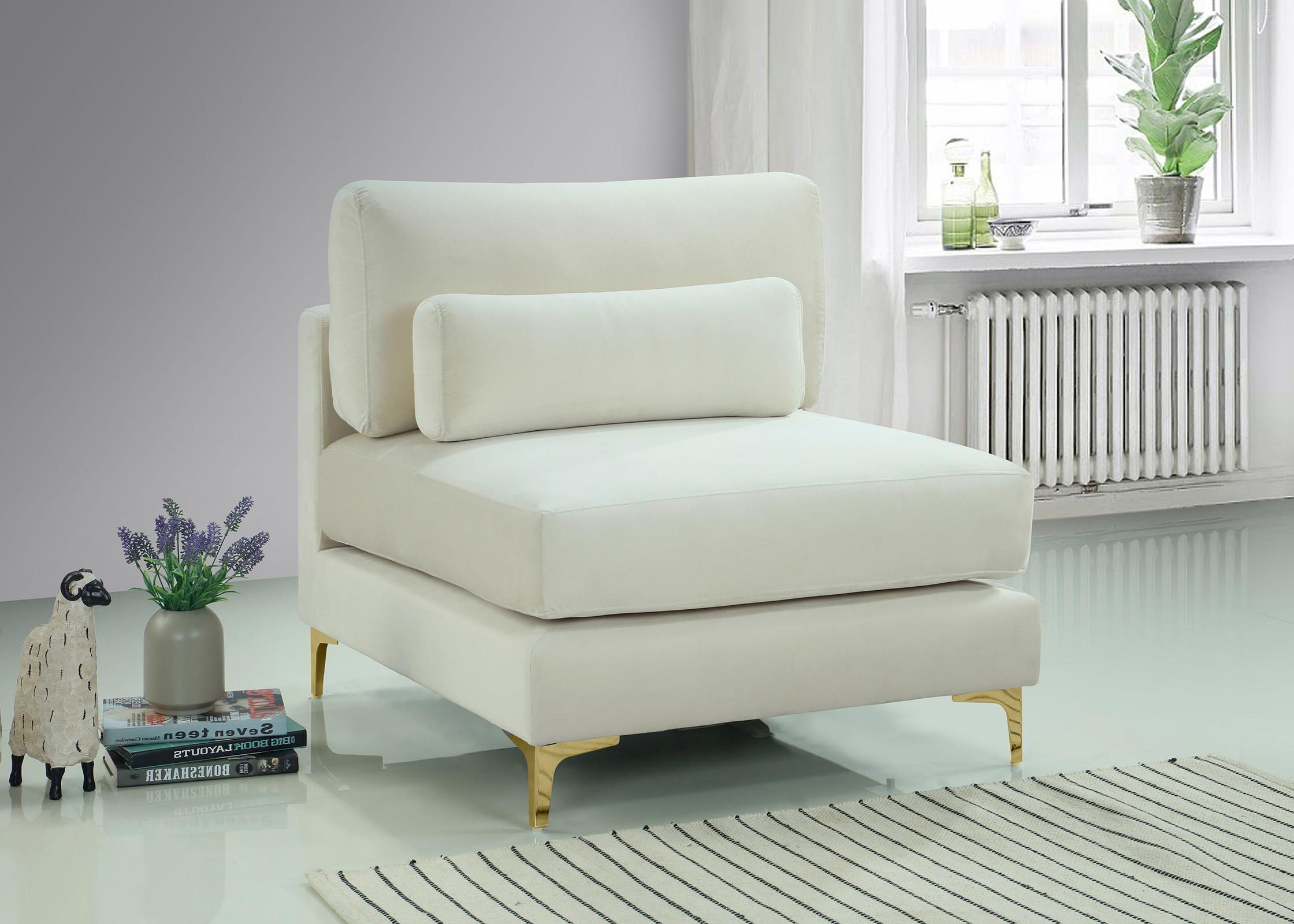 

    
Cream Velvet Modular Armless Chair JULIA 605Cream-Armless Meridian Contemporary
