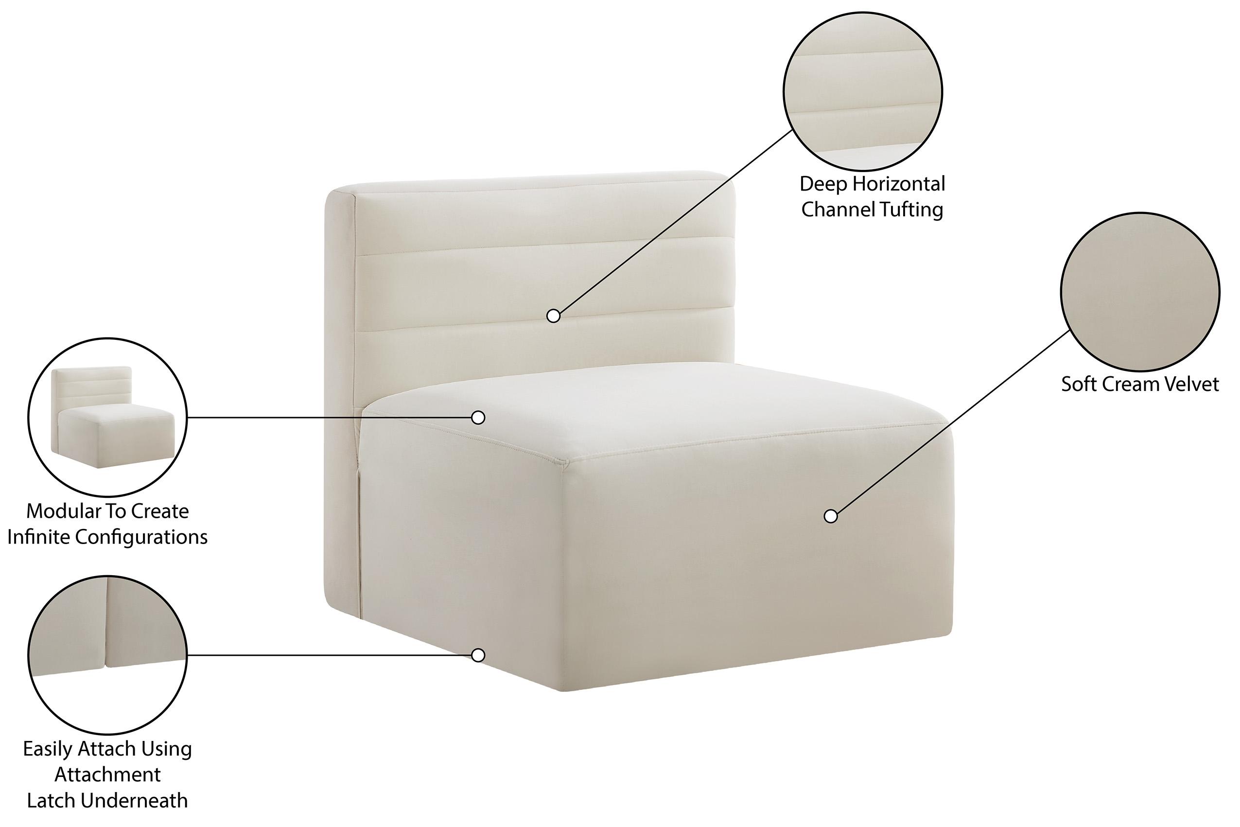 

    
677Cream-Armless Cream Velvet Modular Armless Chair Quincy 677Cream-Armless Meridian Contemporary
