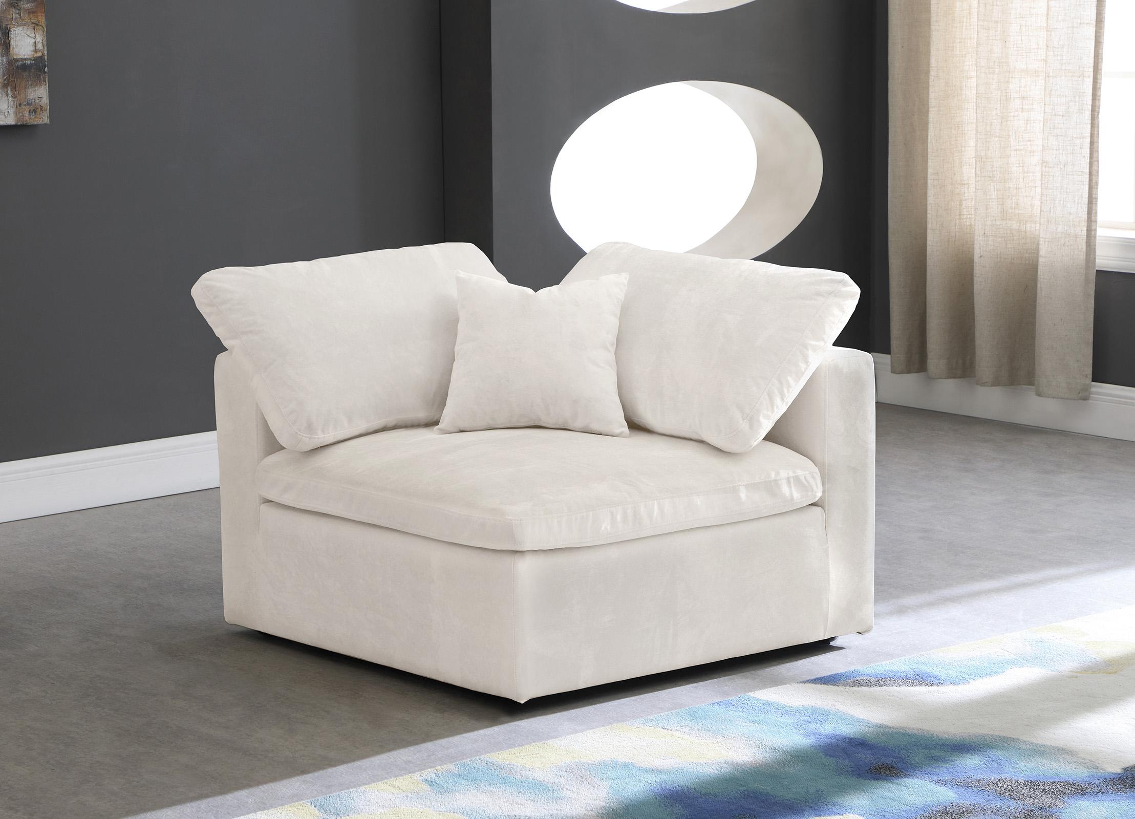 

    
Cozy Cream Velvet Modular Fiber Filled Comfort Overstuffed Corner Chair Meridian
