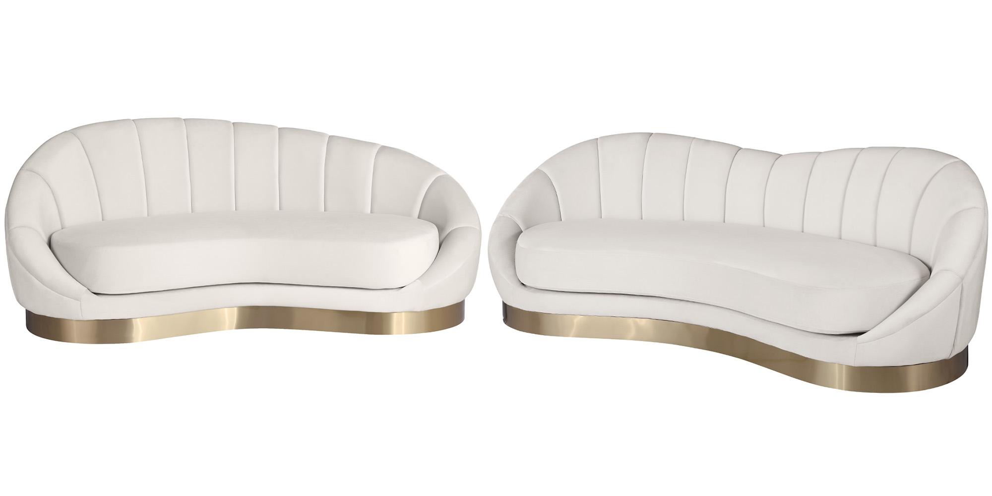 

    
Cream Velvet Rounded Sofa Set 2 Pcs SHELLY 623Cream-S Meridian Contemporary
