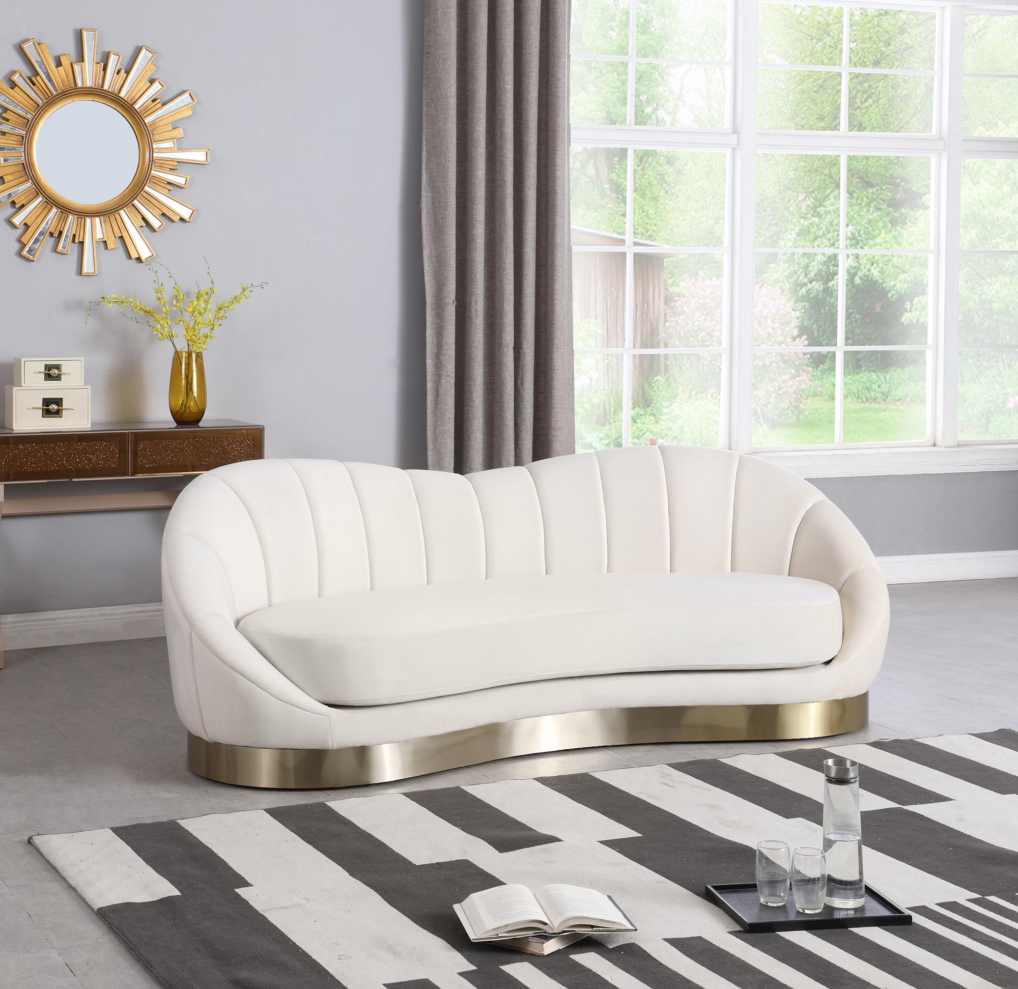 

    
 Shop  Cream Velvet Rounded Sofa Set 2 Pcs SHELLY 623Cream-S Meridian Contemporary
