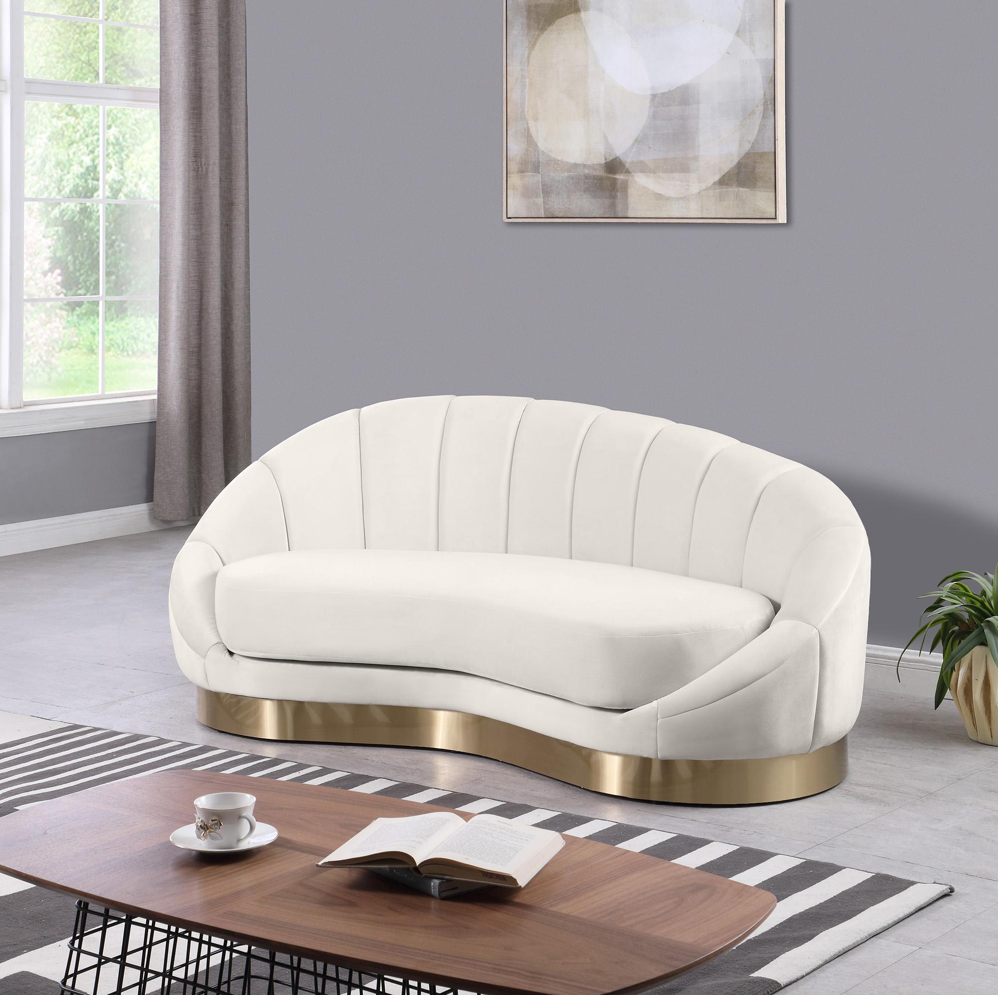 

    
 Photo  Cream Velvet Rounded Sofa Set 2 Pcs SHELLY 623Cream-S Meridian Contemporary
