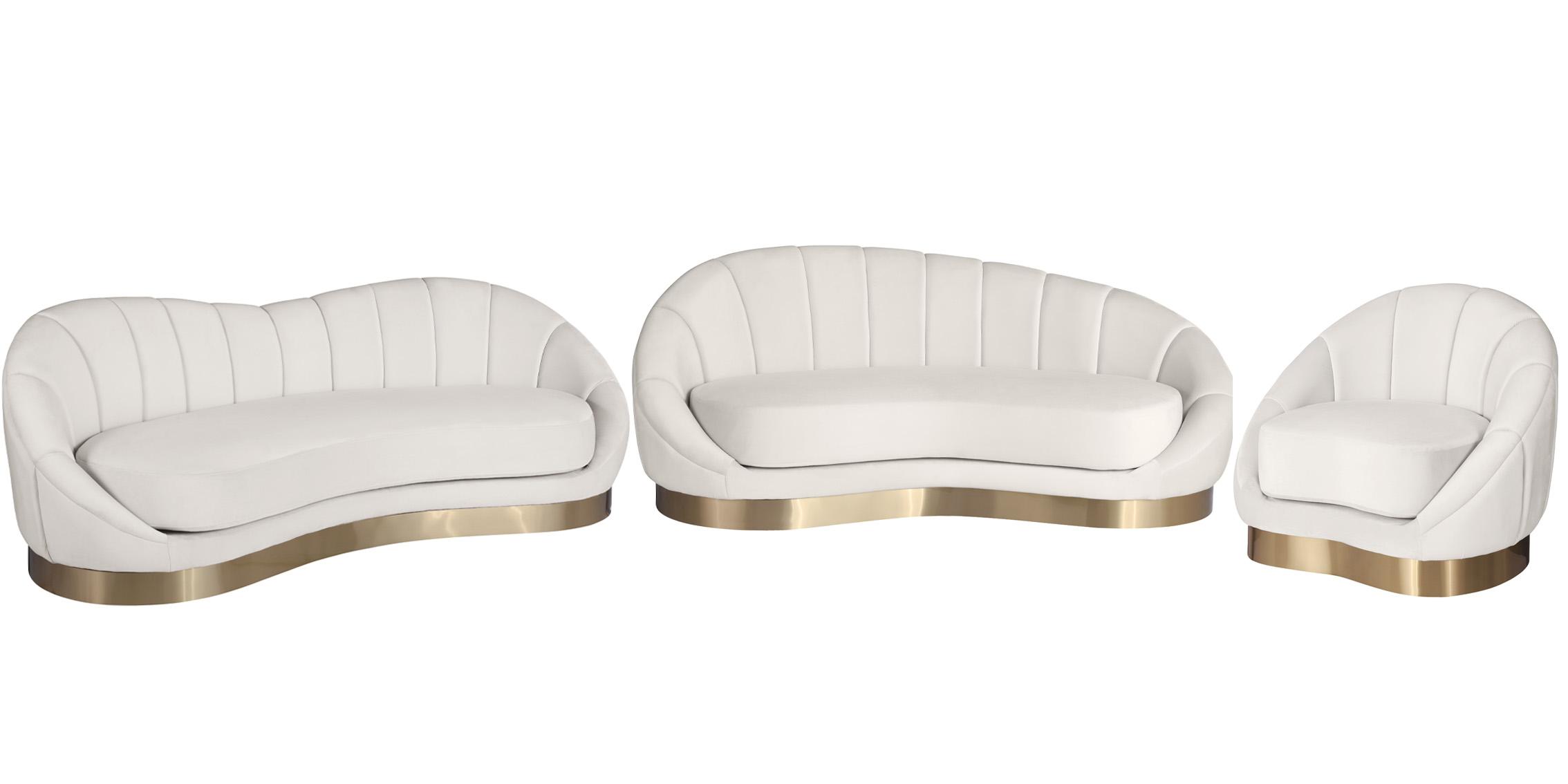 

    
Cream Velvet Rounded Sofa Set 3 Pcs SHELLY 623Cream-S Meridian Contemporary
