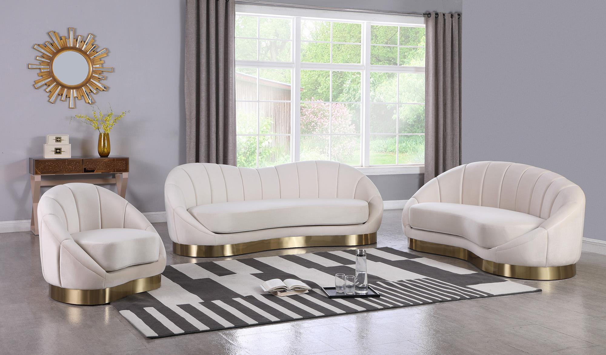 

    
Cream Velvet Rounded Sofa Set 3 Pcs SHELLY 623Cream-S Meridian Contemporary
