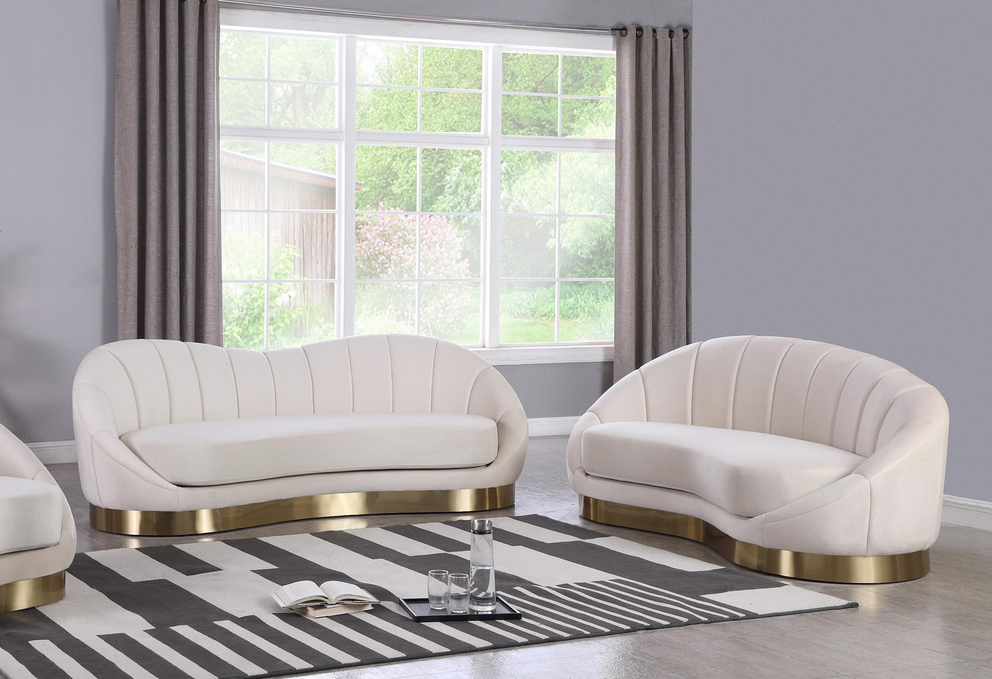 

    
 Order  Cream Velvet Rounded Sofa SHELLY 623Cream-S Meridian Contemporary Modern
