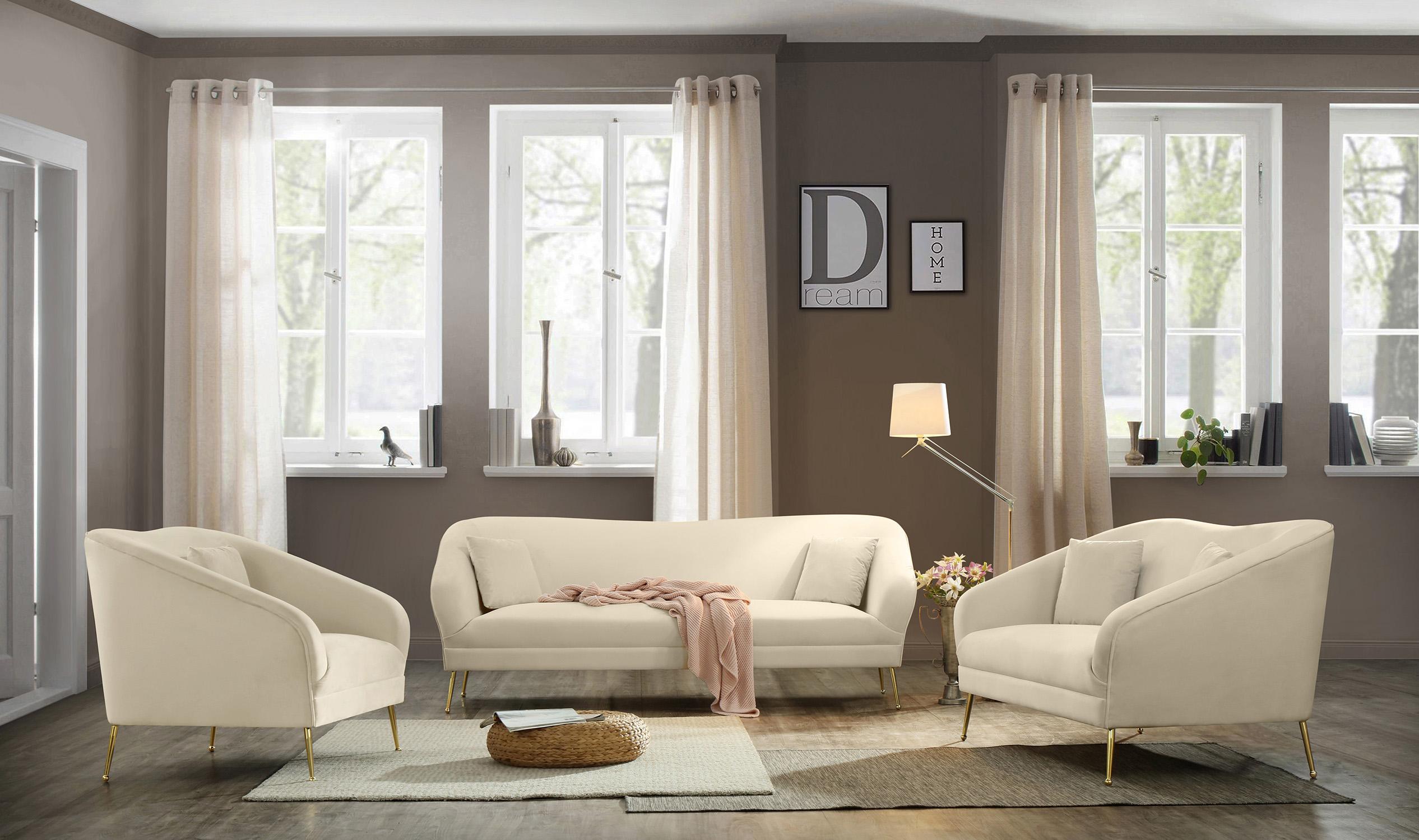 

    
Cream Velvet Curved Sofa Set 3Pcs HERMOSA 658Cream Meridian Mid-Century Modern
