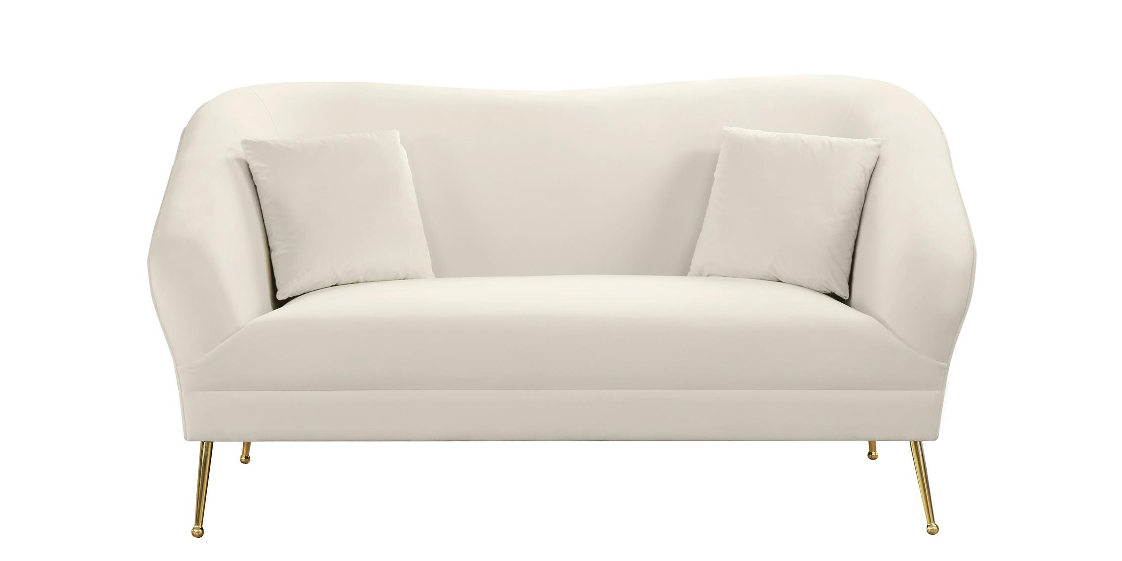 Cream Velvet Curved Sofa Set 2Pcs HERMOSA 658Cream Meridian Mid-Century ...