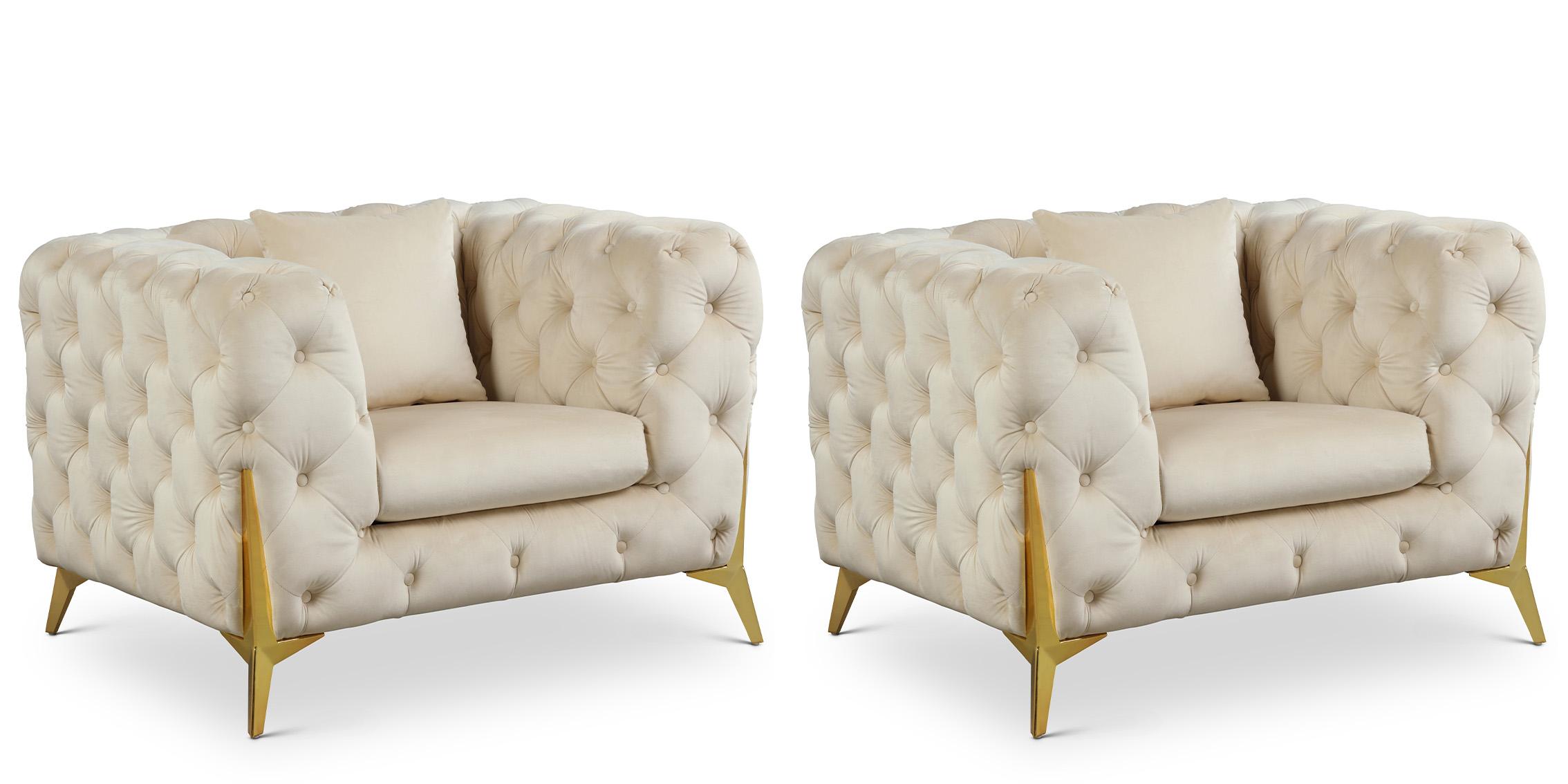 

    
Cream Velvet Tufted Chair Set 2Pcs KINGDOM 695Cream-C Meridian Contemporary

