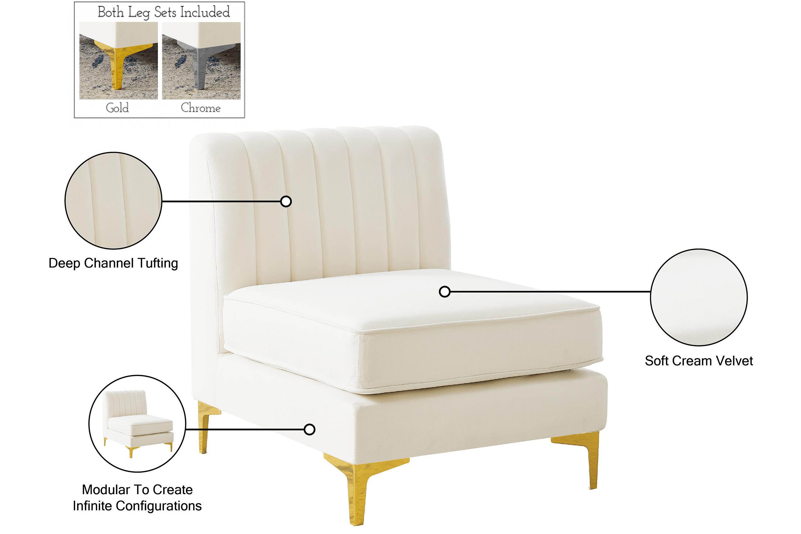 

    
604Cream-Armless CREAM Velvet Tufted Modular Armless Chair ALINA 604Cream-Armless Meridian Modern
