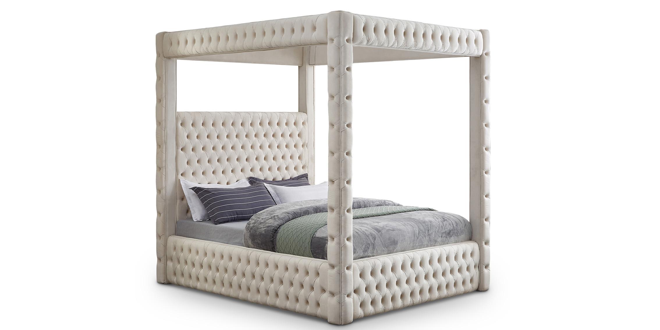 Contemporary, Modern Canopy Bed ROYAL RoyalCream-Q RoyalCream-Q in Cream Velvet