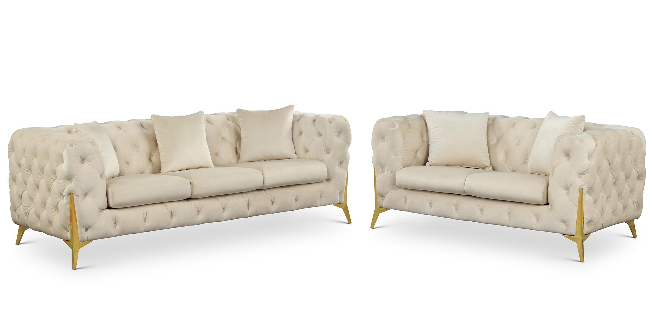 

    
Cream Velvet Tufted Sofa Set 2Pcs KINGDOM 695Cream Meridian Contemporary
