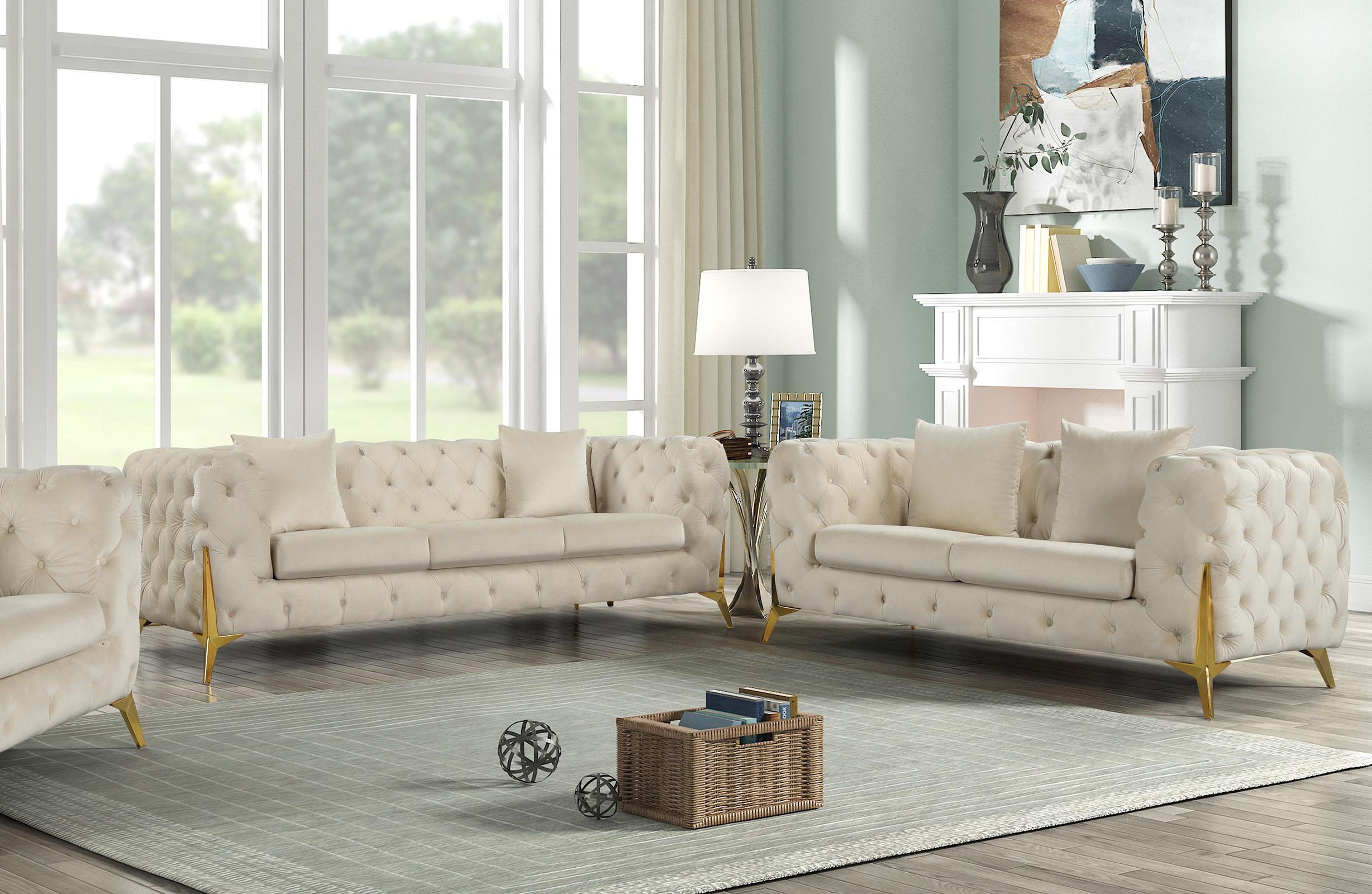 

    
Cream Velvet Tufted Sofa Set 2Pcs KINGDOM 695Cream Meridian Contemporary
