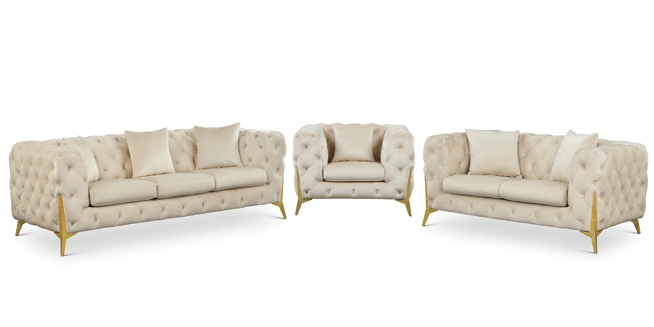 

    
Cream Velvet Tufted Sofa Set 3Pcs KINGDOM 695Cream Meridian Contemporary Modern
