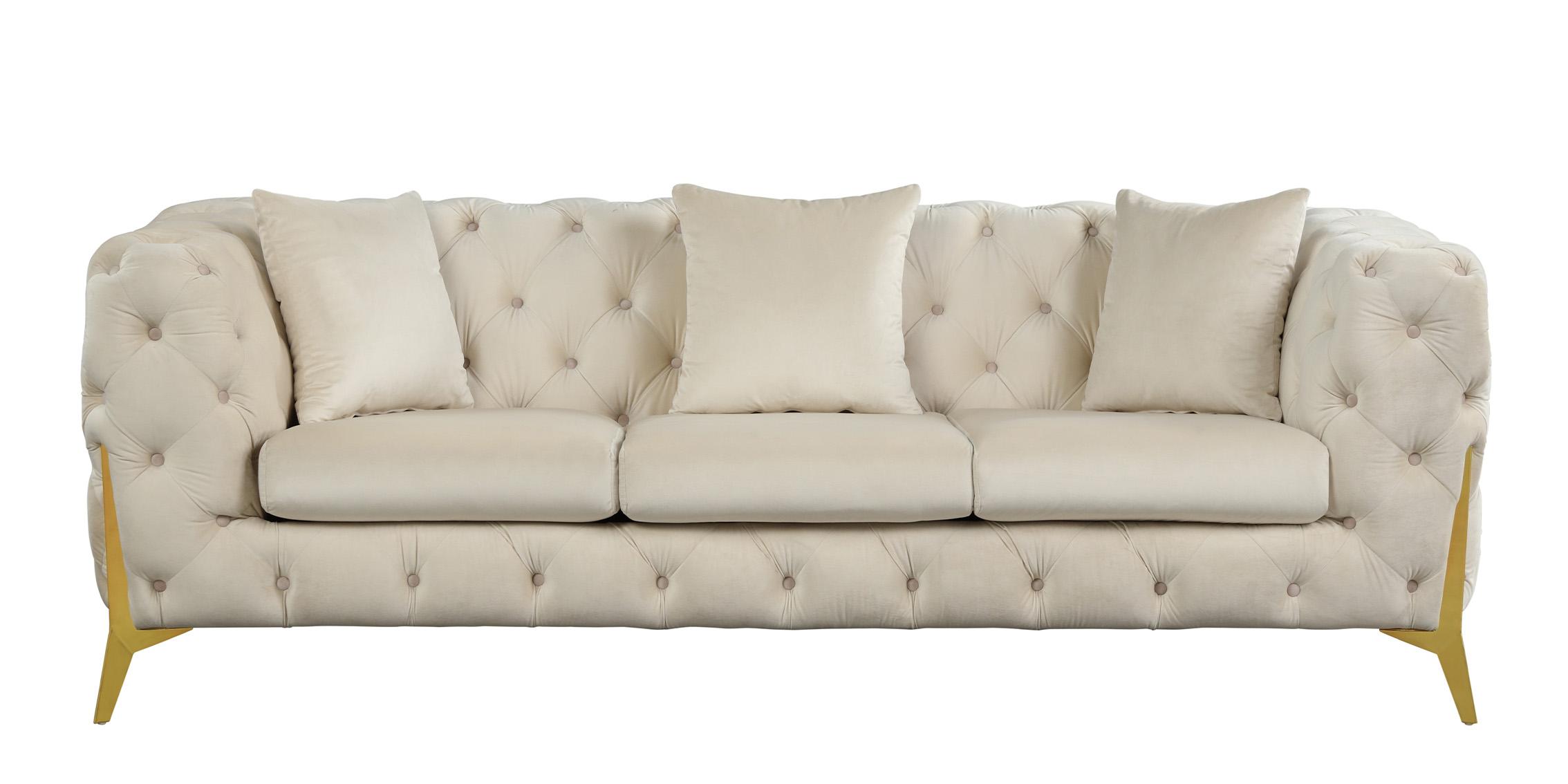 

    
Cream Velvet Tufted Sofa Set 3Pcs KINGDOM 695Cream Meridian Contemporary Modern
