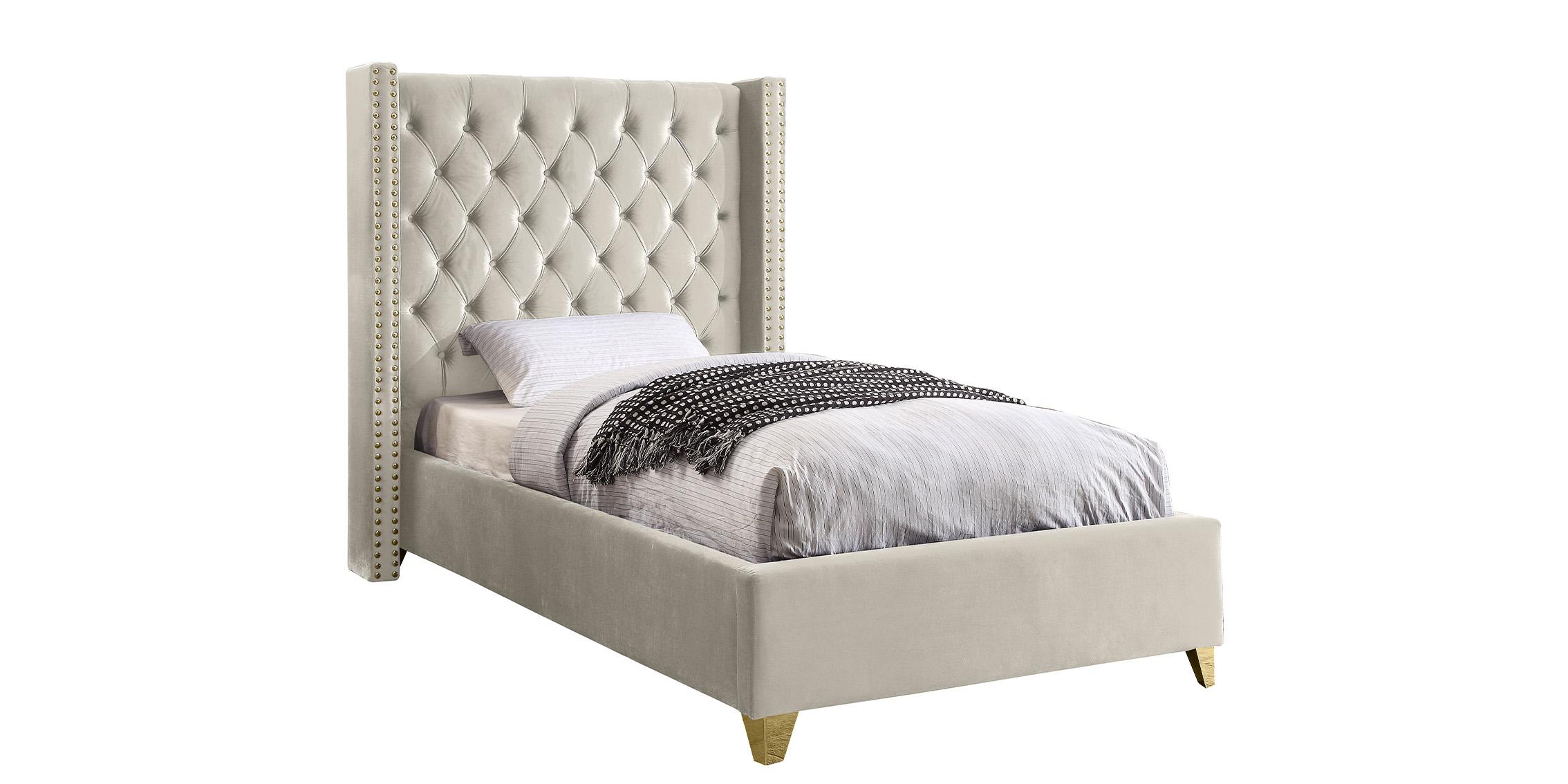 Contemporary, Modern Platform Bed BAROLO Cream-T BaroloCream-T in Cream Velvet