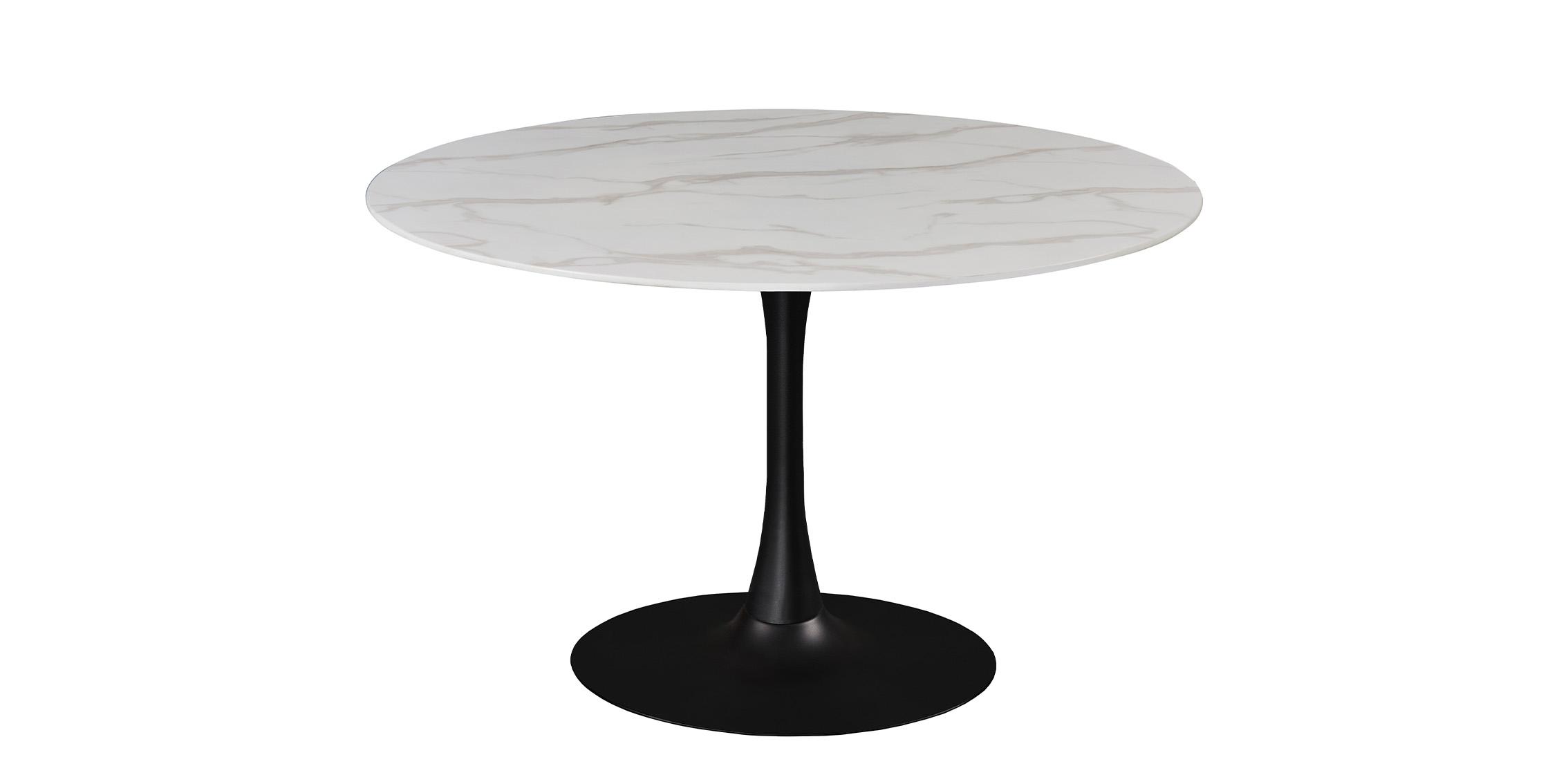 

    
Cream White & Black Round Faux Marble Table Set 5 TULIP 48" 977-T Meridian

